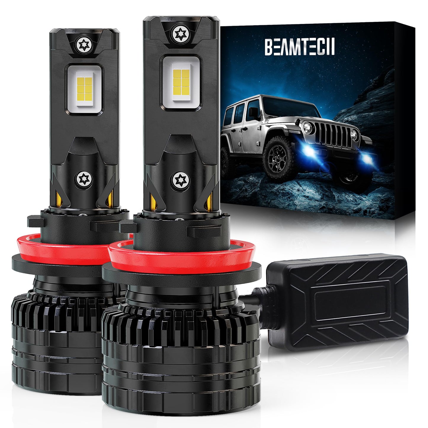BEAMTECH H11/H9/H8 Bulbs, 900% Brighter Canbus Ready 6500K White Light or Fog Light, 2 Bulbs.