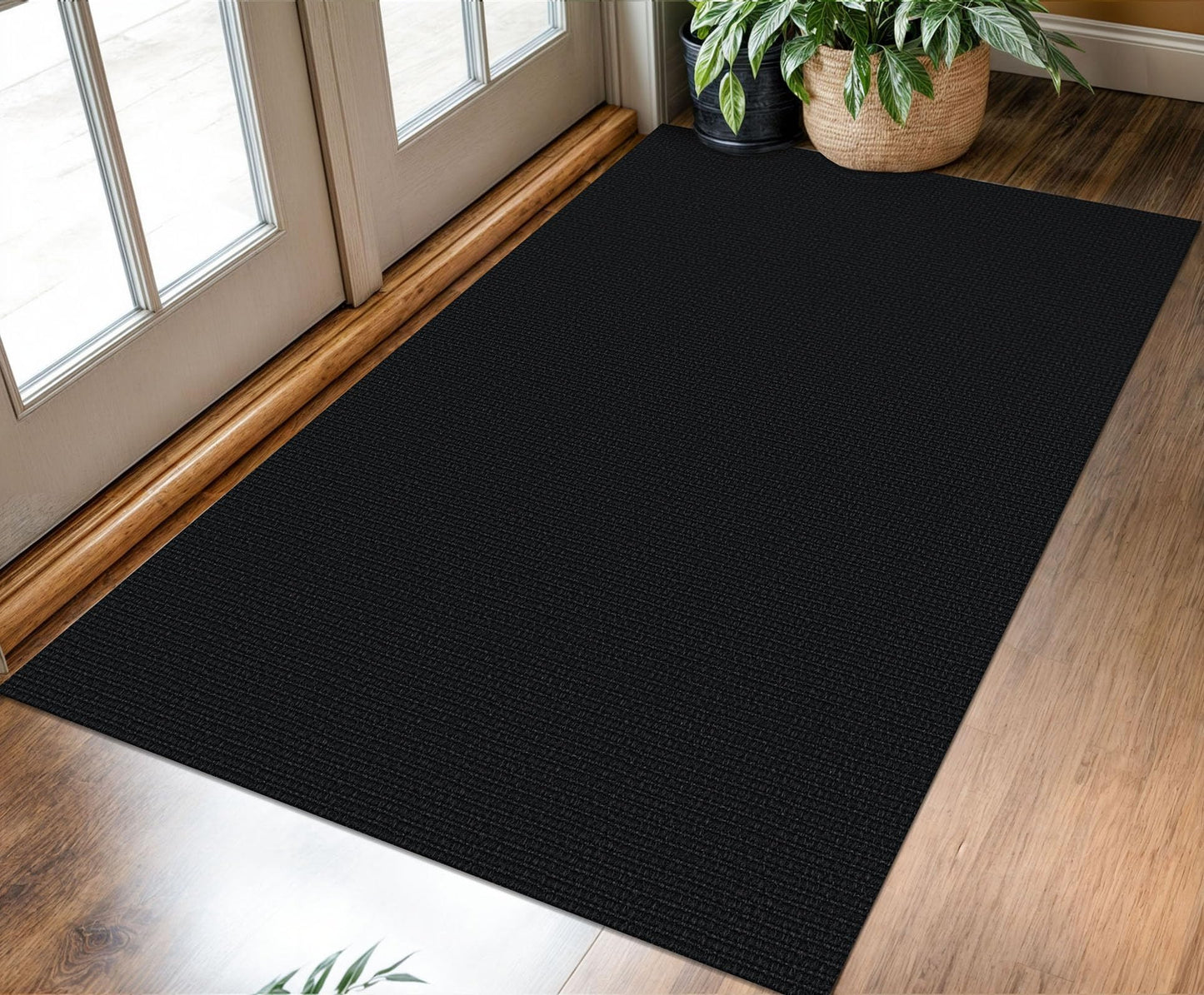 KOZYFLY Washable Entryway Rug 3x5 Ft Area Rugs Cotton Rubber Backed Throw Rugs Indoor Door Mat Kitchen Rugs Braided Floor Carpet for Front Entrance Kitchen Living Room, Black