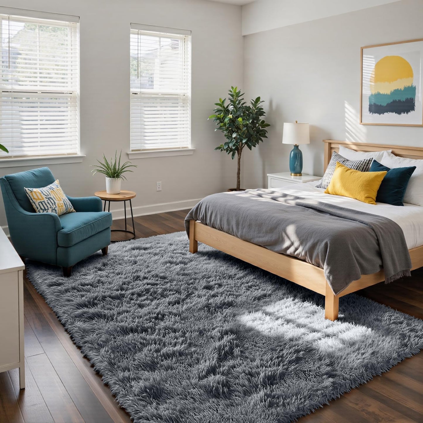 yongyangjuxin Fluffy Rug Shag Area Rug, Grey 8x10 Area Rugs for Living Room, Large Shag Area Rugs for Bedroom Kids Room Home Decor, Upgrade Anti-Skid Rectangular Fuzzy Rugs