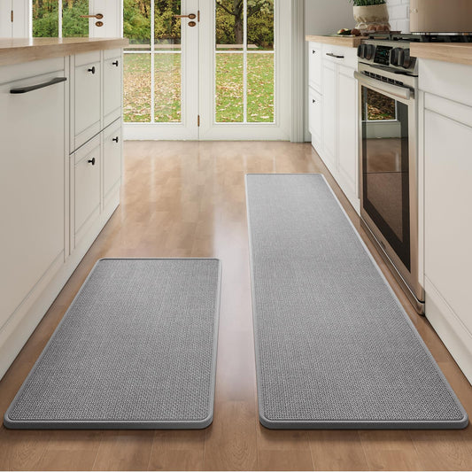 YDKGL Kitchen Mat Set of 2 PCS, Anti Fatigue Kitchen Mats for Floor, Linen-Look Woven Absorbent Kitchen Runner Rugs Non Slip Washable Comfort Standing Mats for Kitchen, Front of Sink
