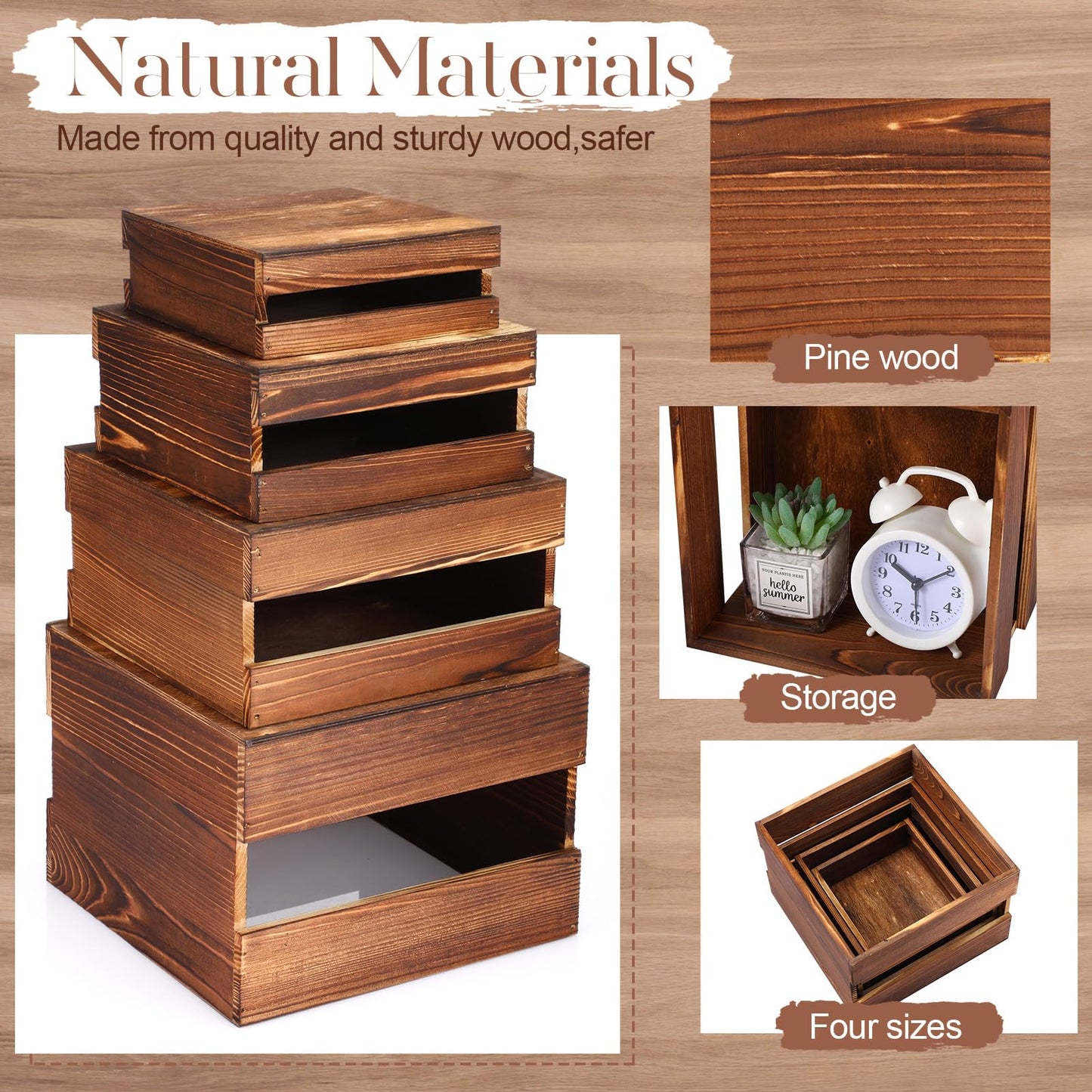 Lallisa 8 Pcs Buffet Risers with Mini Signs Bulk Food Risers for Table Rustic Wood Cake Stands Buffet Crate Wooden Dessert Display Stand with Hollow Bottoms for Wedding Birthday Party, 4 Sizes