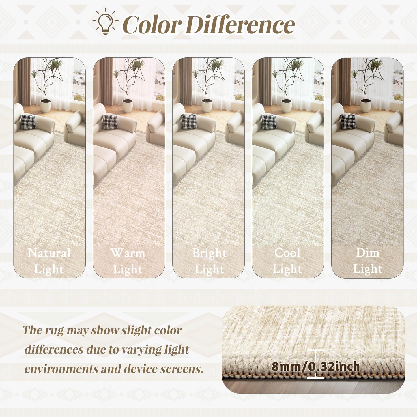 6x9 Area Rugs for Living Room: Washable Moroccan Geometric Boho Rug Farmhouse Non Slip Stain Resistant Large Rug Low Pile Soft Carpet for Bedroom Dining Room Home Office Children Room (Beige,6'x9')
