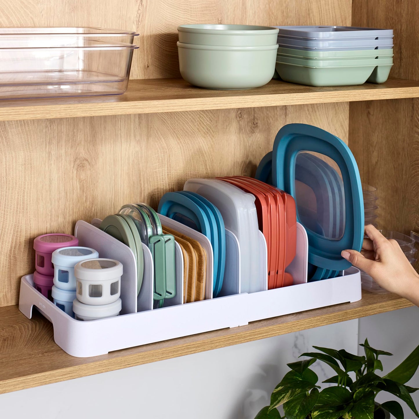 YouCopia StoraLid Expandable Food Container Lid Organizer with Tall Dividers, 40 Lid, Premium Edition