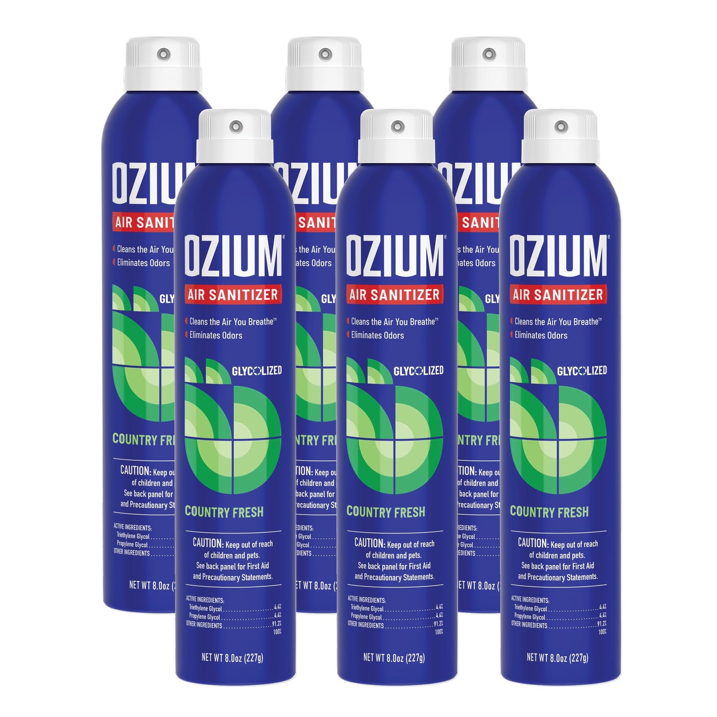 Ozium Air Sanitizer Spray - Room Odor Eliminator for Home, Car, and Office - Country Fresh Air Cleaner - 8 oz Can - 6 Pack