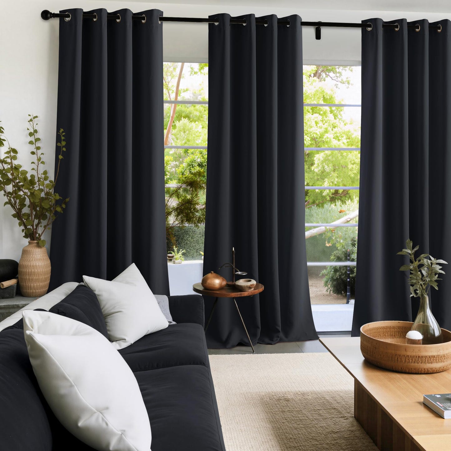 NICETOWN 95 Inch Blackout Curtains, Grommet 2 Panels Thermal Insulated Black Room Darkening Drapes, Extra Long Window Curtains for Bedroom Living Room