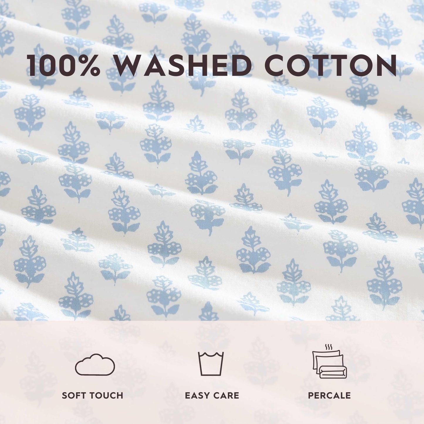 Laura Ashley - King Size Sheet Set, 100% Cotton Percale Bedding with Matching Pillowcases, Fully Elastic Fitted Sheet, Deep Pocket, Floral Room Decor (Francesca Blue)