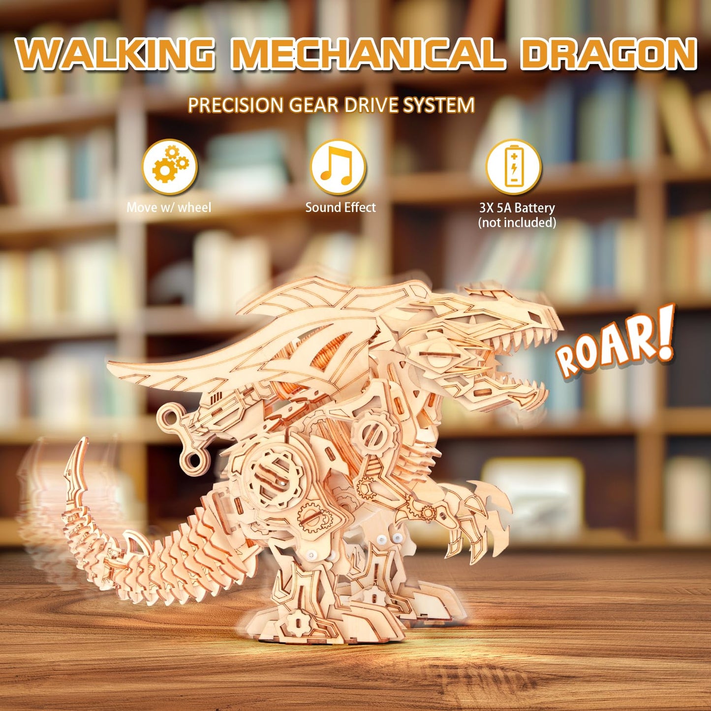 3D Wooden Puzzles for Adults, Building Sets Walking and Roaring Dragon Wooden Model Kit - DIY Mechanical Dragon Puzzle Gifts for Adults, Gifts for Men with Lifelike Walk