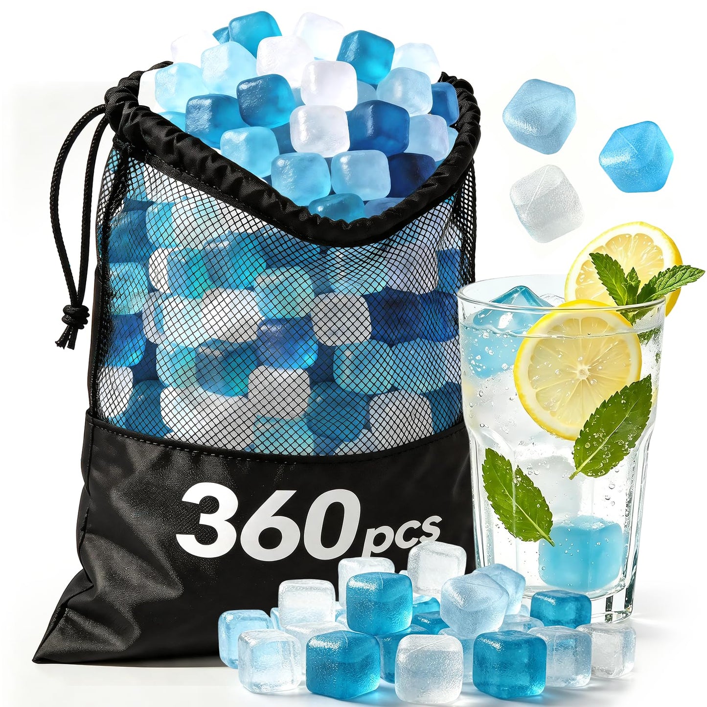 360 Pack Reusable Ice Cubes Refreezable Ice Cubes Without Diluting Reusable Ice Cubes for Drinks Large Pack Ice Cube Frozen BPA Free for Party Bars Ice Bath Camping