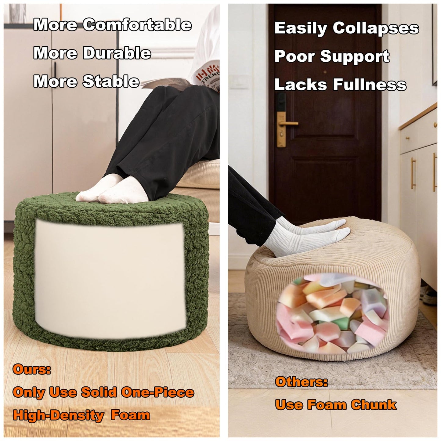 Round Pouf Ottoman 20 x 20 x 14 Inches Boho Poof Home Decor Floor Pouffe Ottoman Foot Rest for Couch Sofa Bean Bag Chairs Living Room Bedroom (Green)