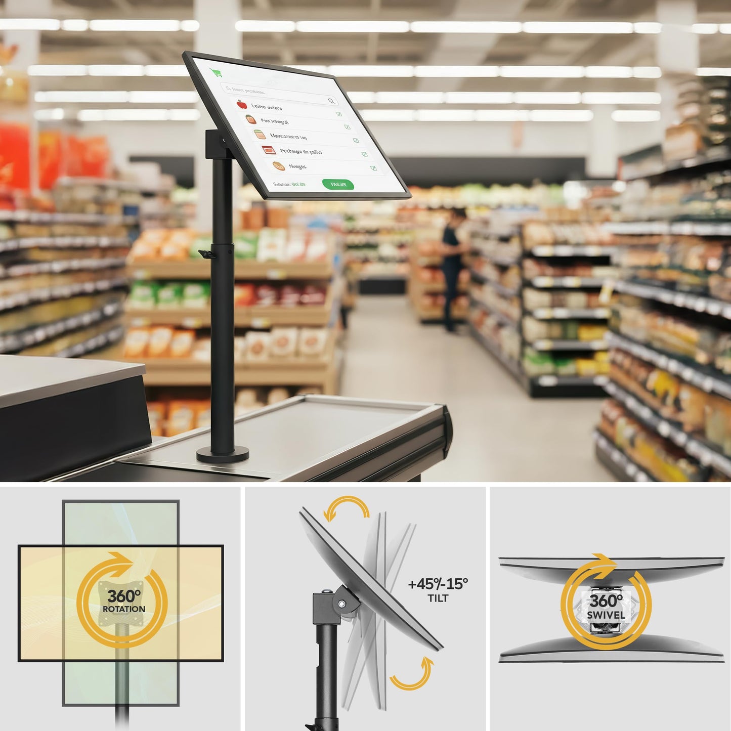 Mount-It! POS Monitor Mount for Retail Checkout & Reception Counters - Extra Tall Height Adjustable Pole with Secure Bolt-Down Base, VESA 75x75 & 100x100 Compatible - Fits 13–32” Monitors, 33 lbs