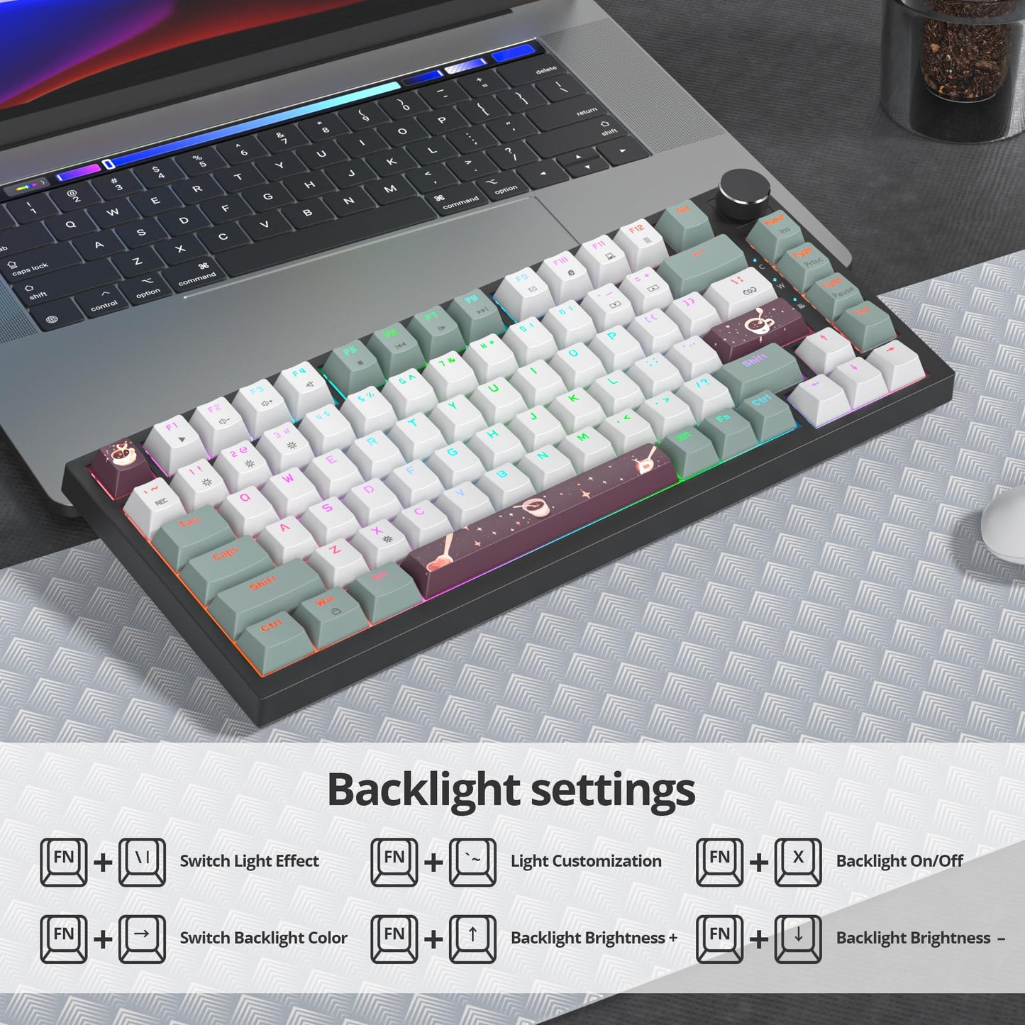 iRoboosta 75% Green Mechanical Gaming Keyboard, Hot Swappable RGB Custom Keyboard with Knob, Gasket Mount Wired TKL Red Switch Keyboard 75 Percent, Creamy Mechanical Keyboard (82 Green White)