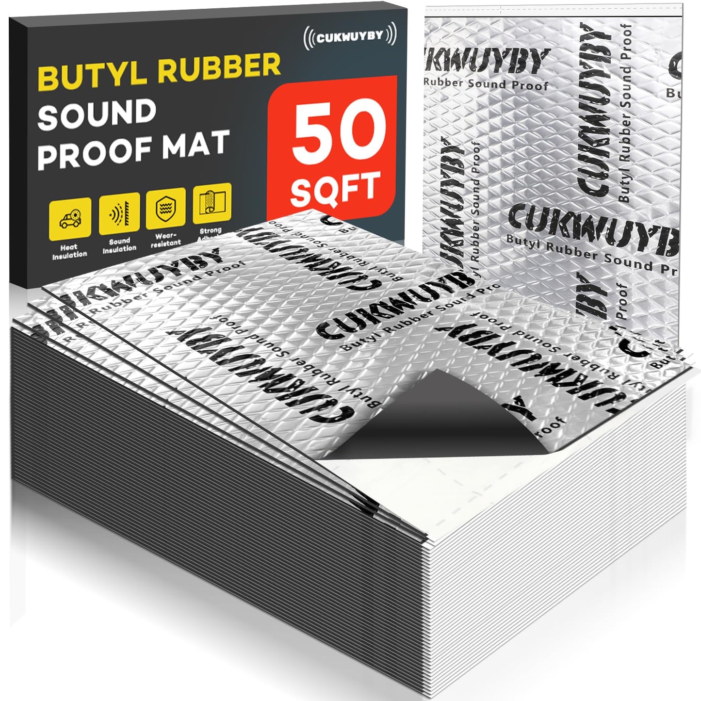 Sound Deading Material for Cars 50mil 50 sqft Car Sound Deadening Mat Butyl Automotive Sound Deadener Noise Insulation Vibration Dampening Material (46 pcs)