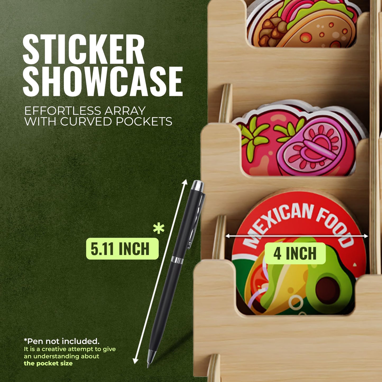 HOTCAN Sticker Display Stand with Curved Pockets for Big 4'' Stickers- Brochure Holder with Customizable Space - On the Go Display Stands for Vendor Events - Ideal for Small Business Vendors (Large)