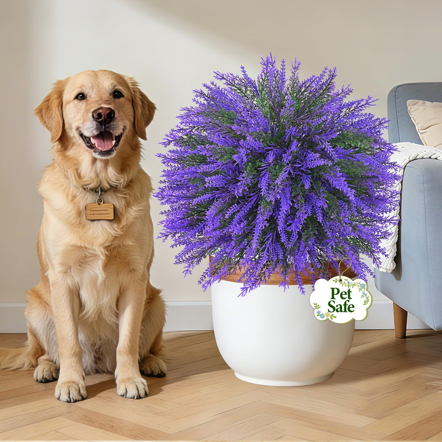 Dolicer 2 Sets Artificial Topiary Ball Trees for Outdoor, 22Inches Lavender Fake Bushes Plants with Ground Spike, Large UV Resistant Artificial Shrubs for Garden Front Yard Porch Patio Home Decor