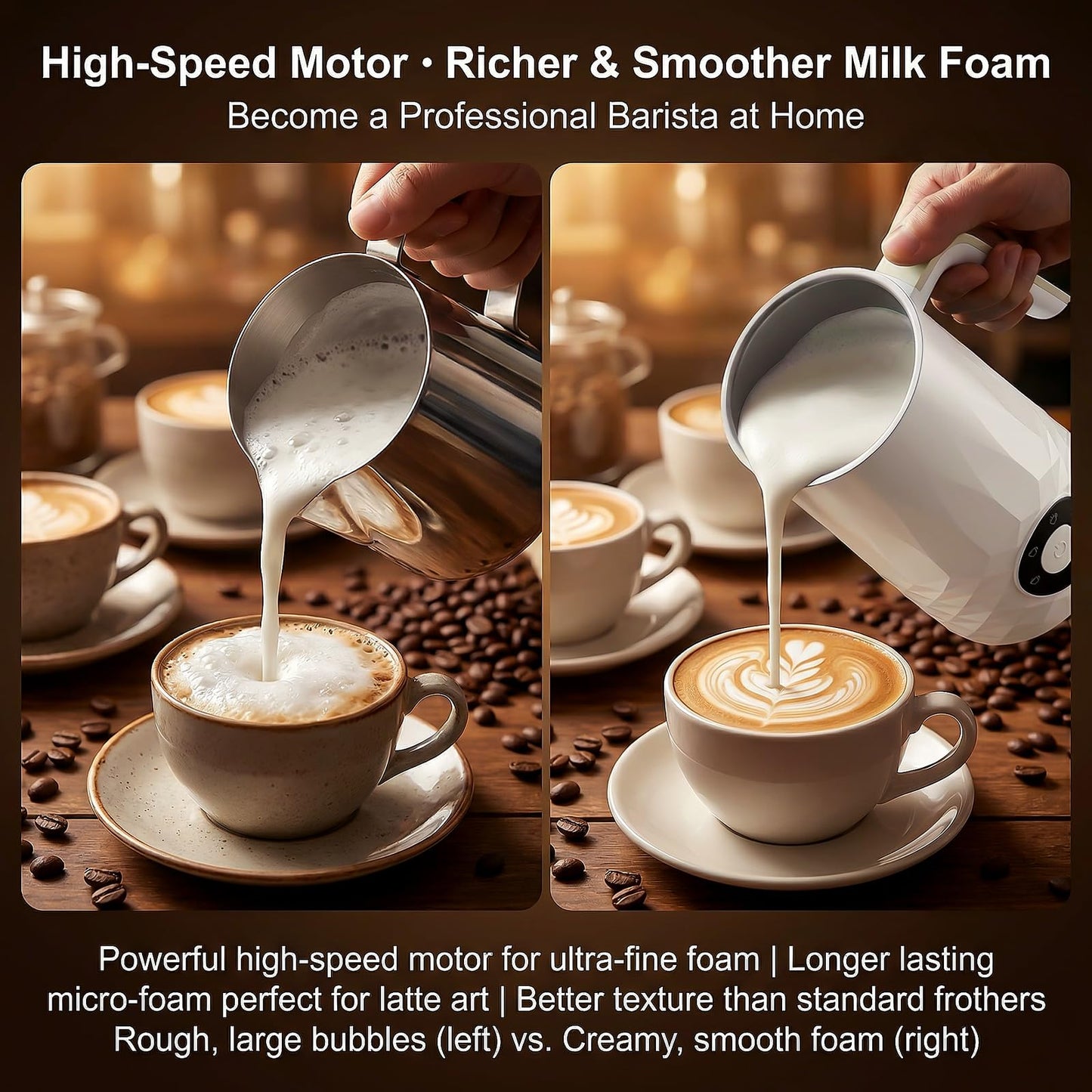 COFUN Milk Frother, 4-in-1 Electric Milk Frother and Steamer, 11.8oz Automatic Hot & Cold Foam Maker, Dishwasher Safe, Quiet Operation for Coffee, Latte, Cappuccino, Hot Chocolate (White)