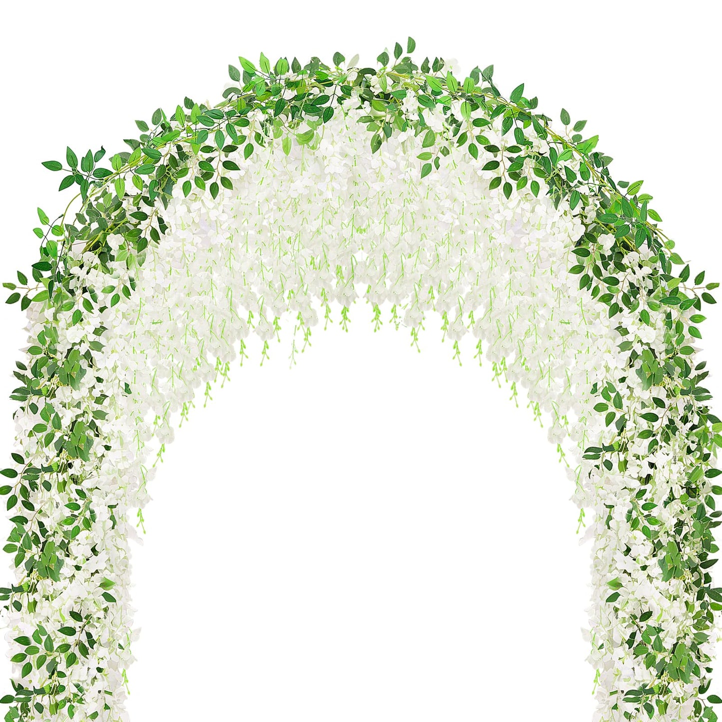 HLAONU 150 Branches Wisteria Hanging Flowers,10Pcs Total 60ft White Wisteria Artificial Flowers Garland Vine Silk Hanging Flowers for Wedding Party Arch Ceremony Garden Home Backdrop Decor