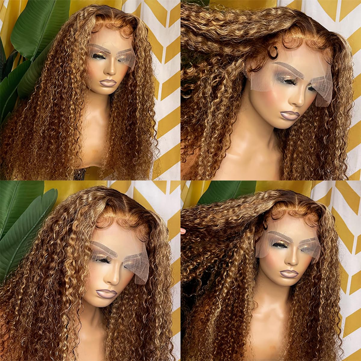 Tascal Highlight Ombre Transparent 13x6 Lace Front Wigs Human Hair Honey Blonde 4/27 Deep Wave Lace Front Wigs Human Hair for Black Women (26 Inch)