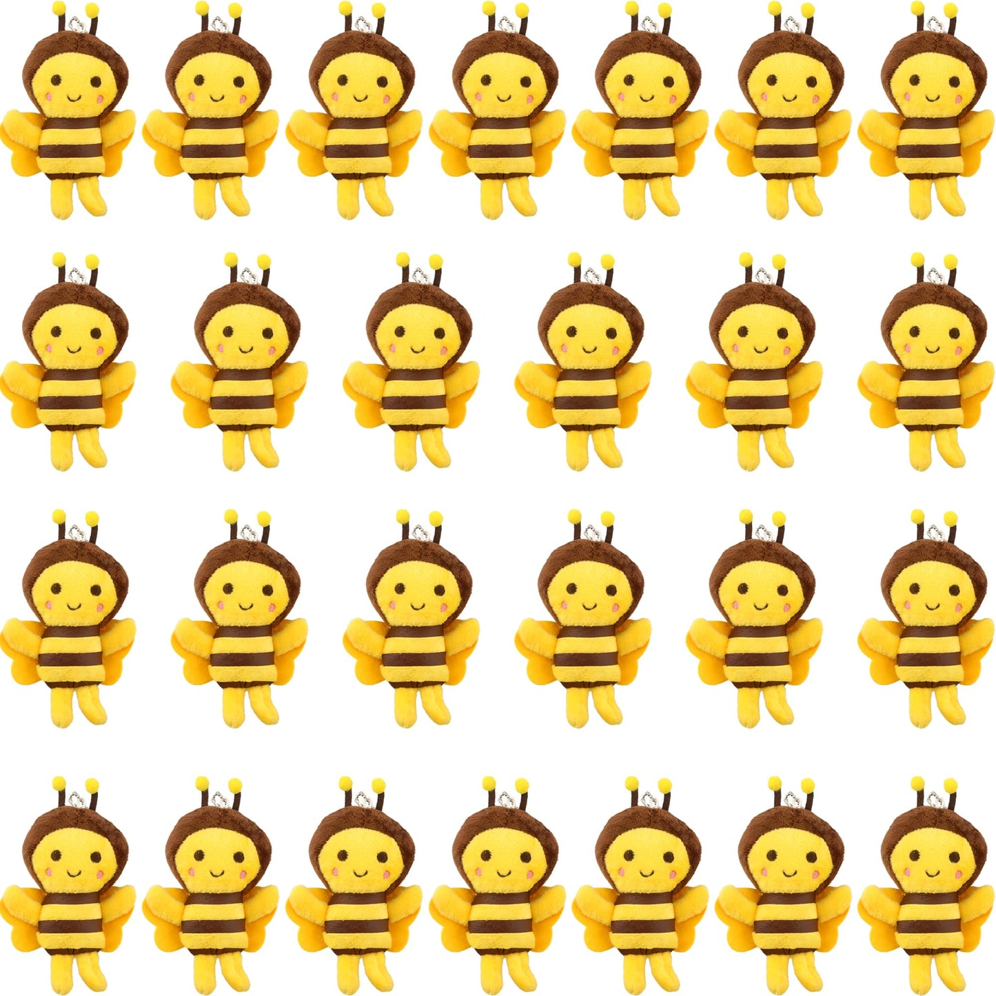 Puteraya 26 Pack 5 Inch Cute Bee Stuffed Animal Toys Soft Plush Bee Lifelike Plush Honeybee Keychain for Room Decoration Holiday Birthday Baby Shower Animal Theme Party Favors