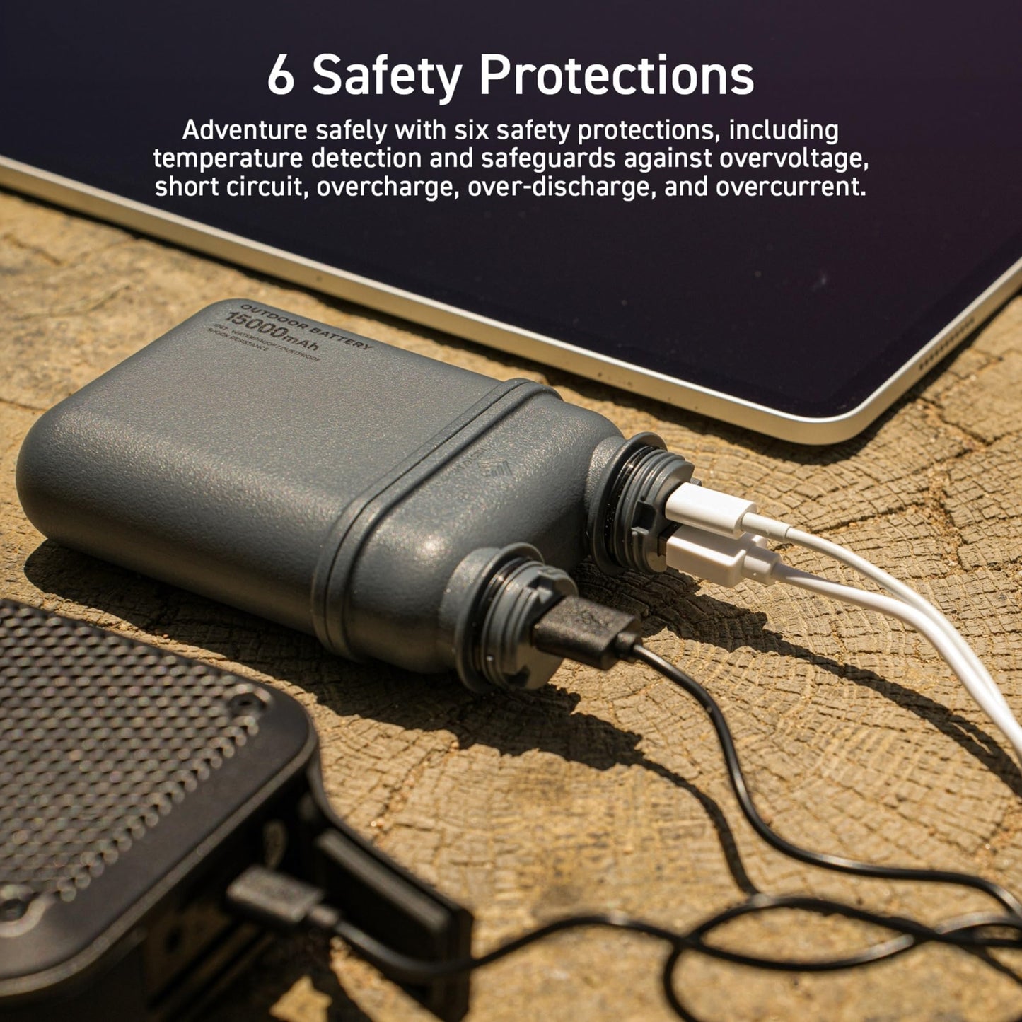 ELECOM NESTOUT Rugged Power Bank, 15000mAh Outdoor Charger, 32W USB C Fast Charging PD, Waterproof IP67, Heavy Duty Shockproof, Tactical Battery Pack for iPhone Tablet Hiking Camping Survival (Black)