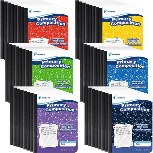48 Pack Primary Composition Notebook,Grade K-2 Journal Wide 3 Line Ruled,80 Pages,Marble Cover,7-1/2" x 9-3/4" Primary Writing Notebook for Kindergarten Preschool,1st 2nd Grad (Mix Color)