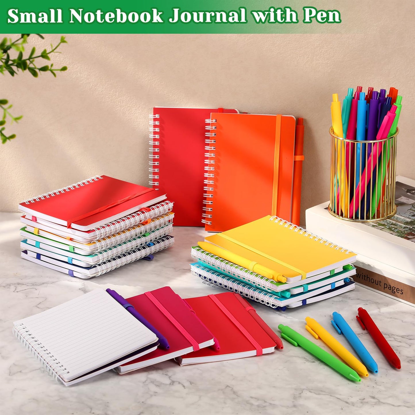 Fulmoon 30 Set Small Spiral Notebooks A6 with Pens Bulk, Multicolor 4" x 6" Pocket Notebooks Mini Lined Journals 50 Sheets for Back to School Supplies Students Rewards Office Gifts (Candy Brights)