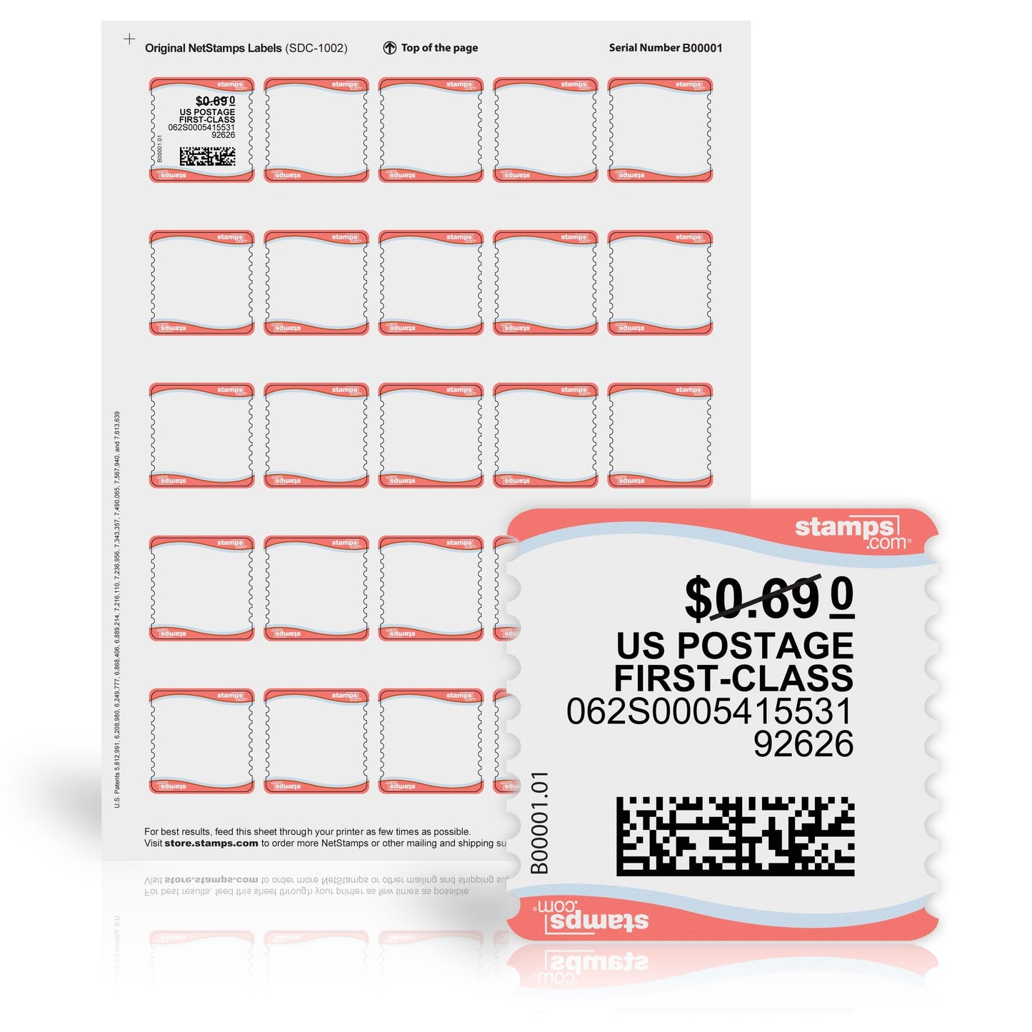 NetStamps Printable Postage Stamps (Stamps.com Subscription Required) – Print Custom USPS Postage at Home – Compatible with Inkjet & Laser Printers – Not Pre-Paid Stamps (50 Sheets)