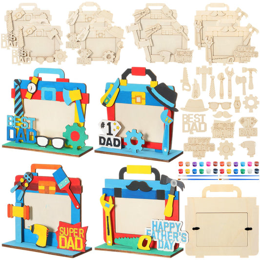 DoubleFill 12 Sets Father's Day Crafts Kit DIY Picture Frames with Paints Small Wooden Signs Color Your Own Wood Frame Gifts for Father's Day Activities Craft Project
