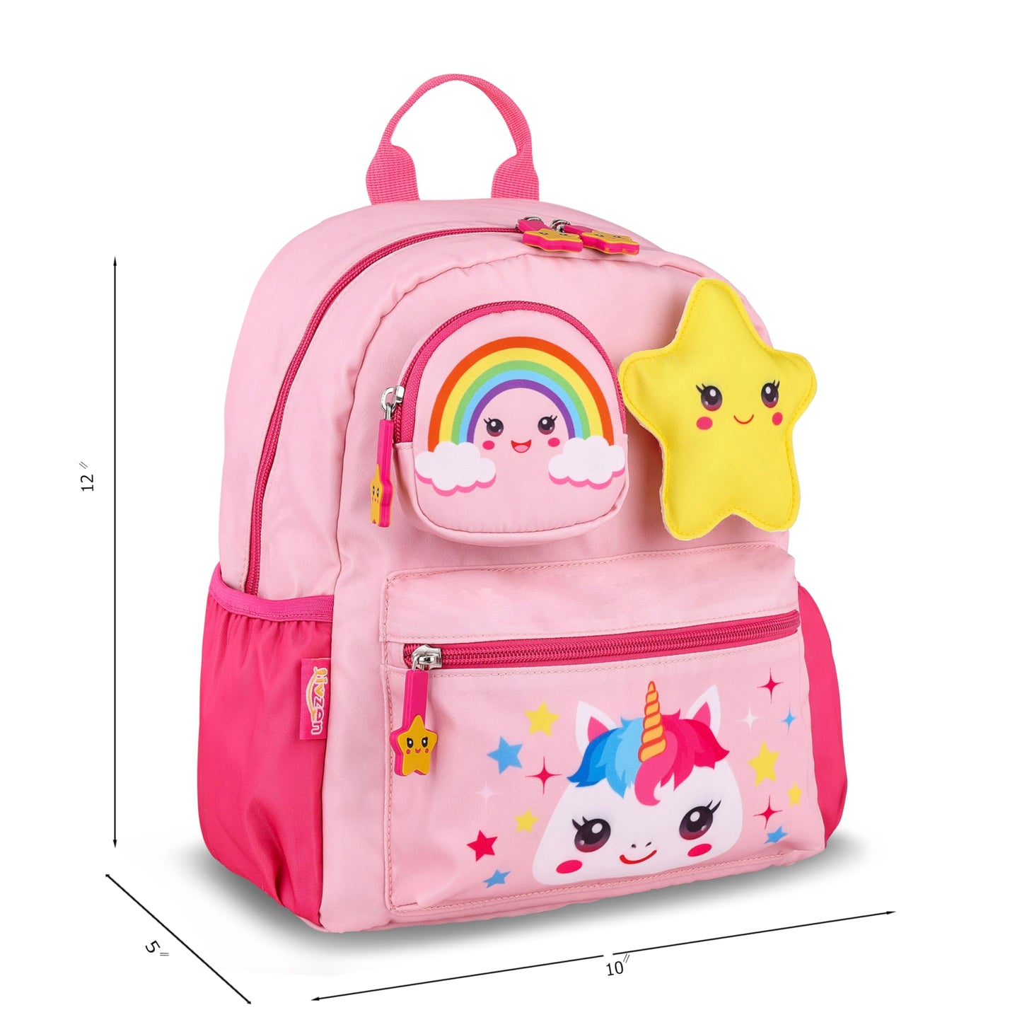 Livzen Pink Unicorn Rainbow Toddler Backpack, 12-inch, for girls aged 2-4. Features detachable 3D pouches,stickers and safety leash, for kindergarten and preschool, Perfect Christmas or birthday