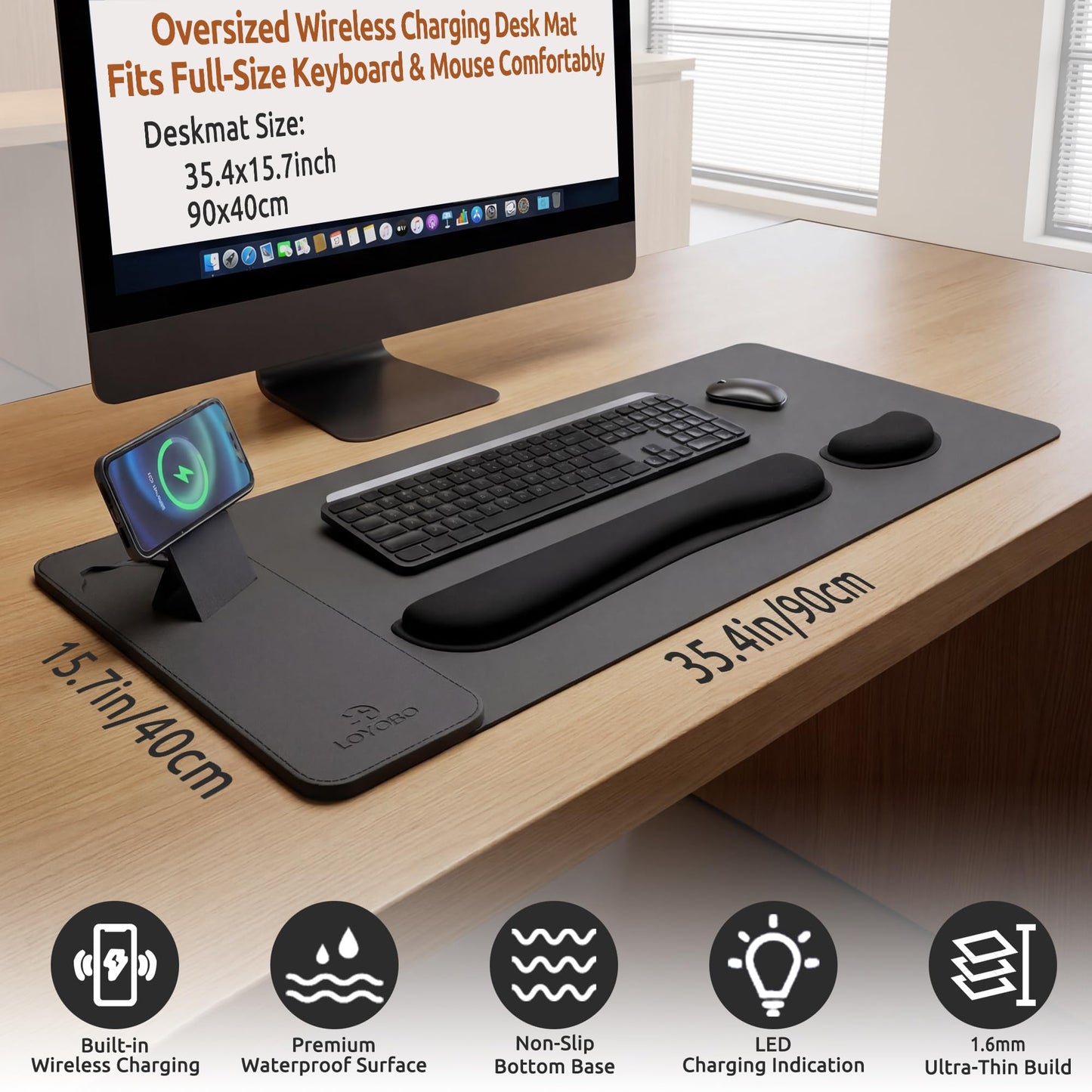 15W Magnetic Wireless Charging Mouse Pad with Ergonomic Tilt Phone Stand