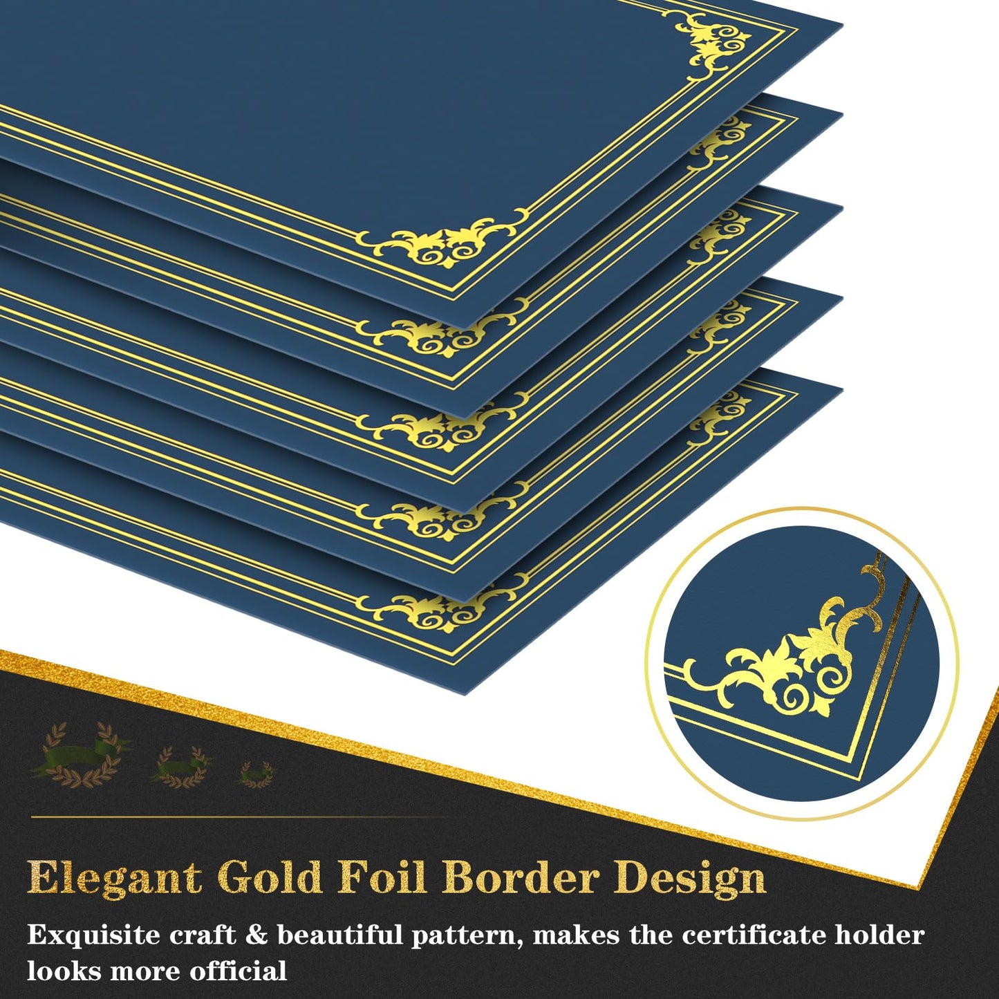 80 Packs Certificate Holders, Navy Blue Certificate Covers, Diploma Holders, Certificate Folders with Gold Foil Border for Letter Size 8.5" x 11" Certificates, Diploma, Documents, Award Cover