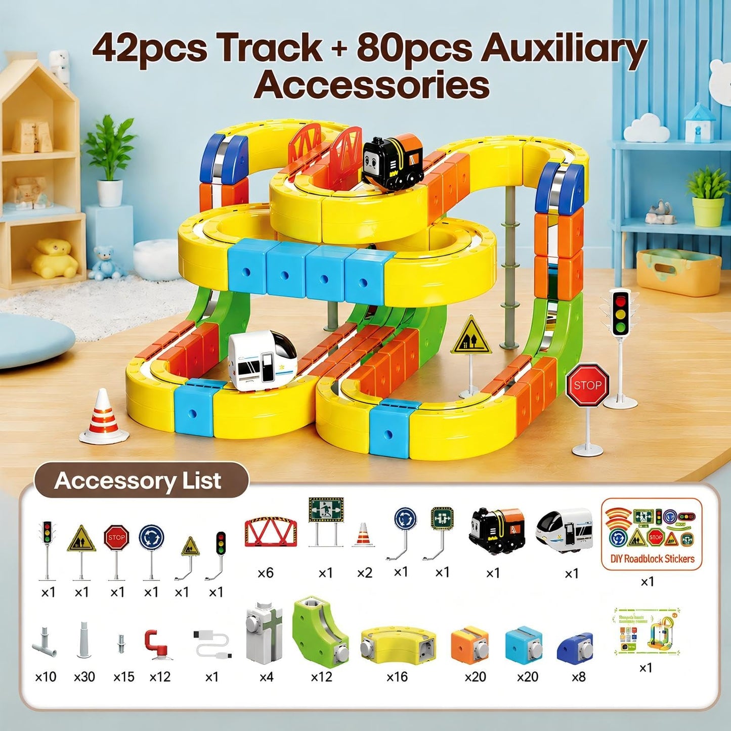 Electric 3D Magnetic Train Set with Flexible Gravity-Defying Track