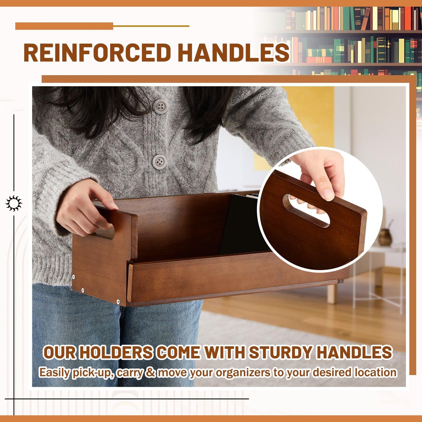 CroBlissful 2 Set Wooden CD Storage Box, Father's Gift for Dad, Cassette Tape Display Racks with Carrying Handles, Shelf for Movie Cases, DVDs, Each Set Store up to 36 Pcs CDs (Brown)