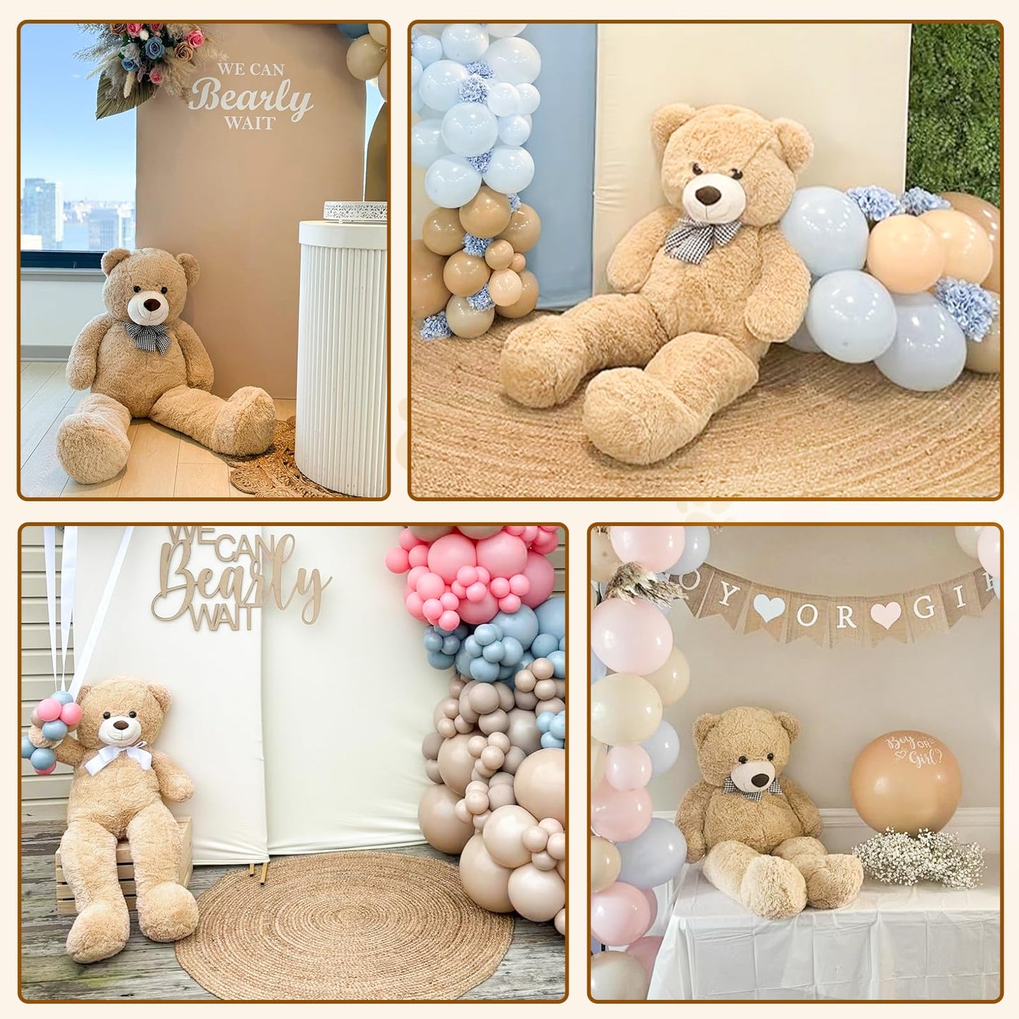 MaoGoLan Giant Teddy Bear 4 Feet, Ultra Soft Big Bear Stuffed Animal 47 Inch Tan Plush Teddy Bear Gift for Baby Shower, Birthday, Party, Valentine’s Day Decor