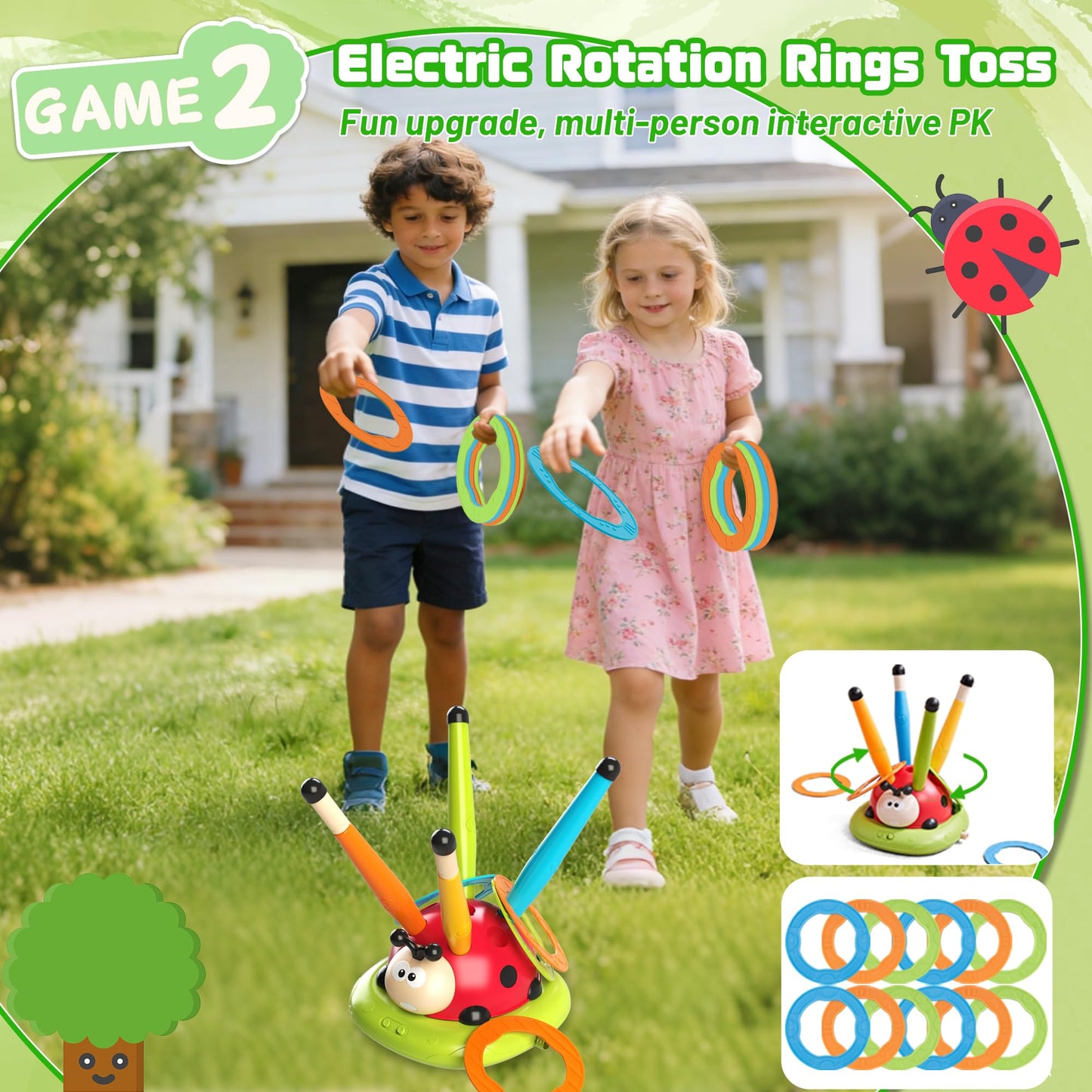 5 in 1 Musical Jump, Bean Bag Toss Ring Set, Baseball Toys and Rocket Launcher for Kids, Remote Control Indoor Outdoor Sports Toys for Kids 4-8