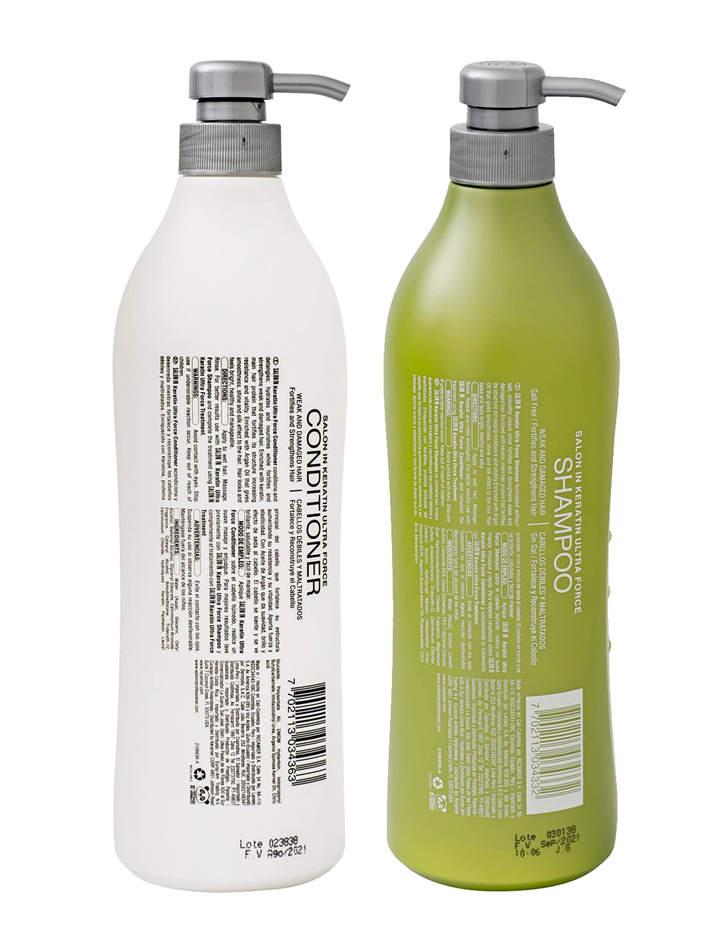 Recamier Saloon In Keratin Ultra Force Shampoo & Conditioner Set Weak & Damaged Hair | SalonIn Champú y Tratamiento Cabellos Débiles y Maltratados Kit 33.8Oz-1000ml
