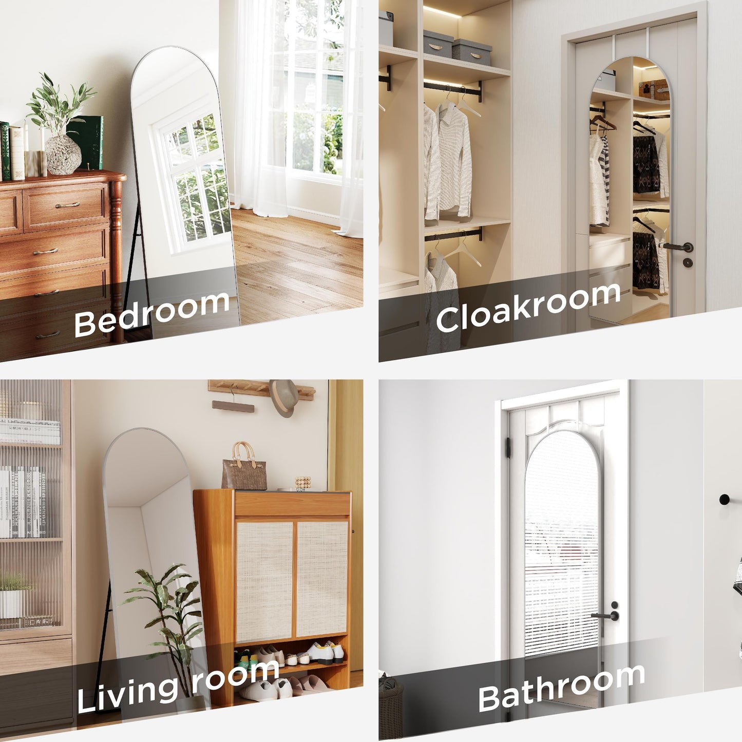 SCWF-GZ 57x20 Door Hanging Full Length Mirror, Floor (Height 5.7ft just Body in1.3ft) or Wall Mounted Metal Frame Arch Dressing Mirrors for Bedroom Bathroom Living Room 57 20 inch Silver