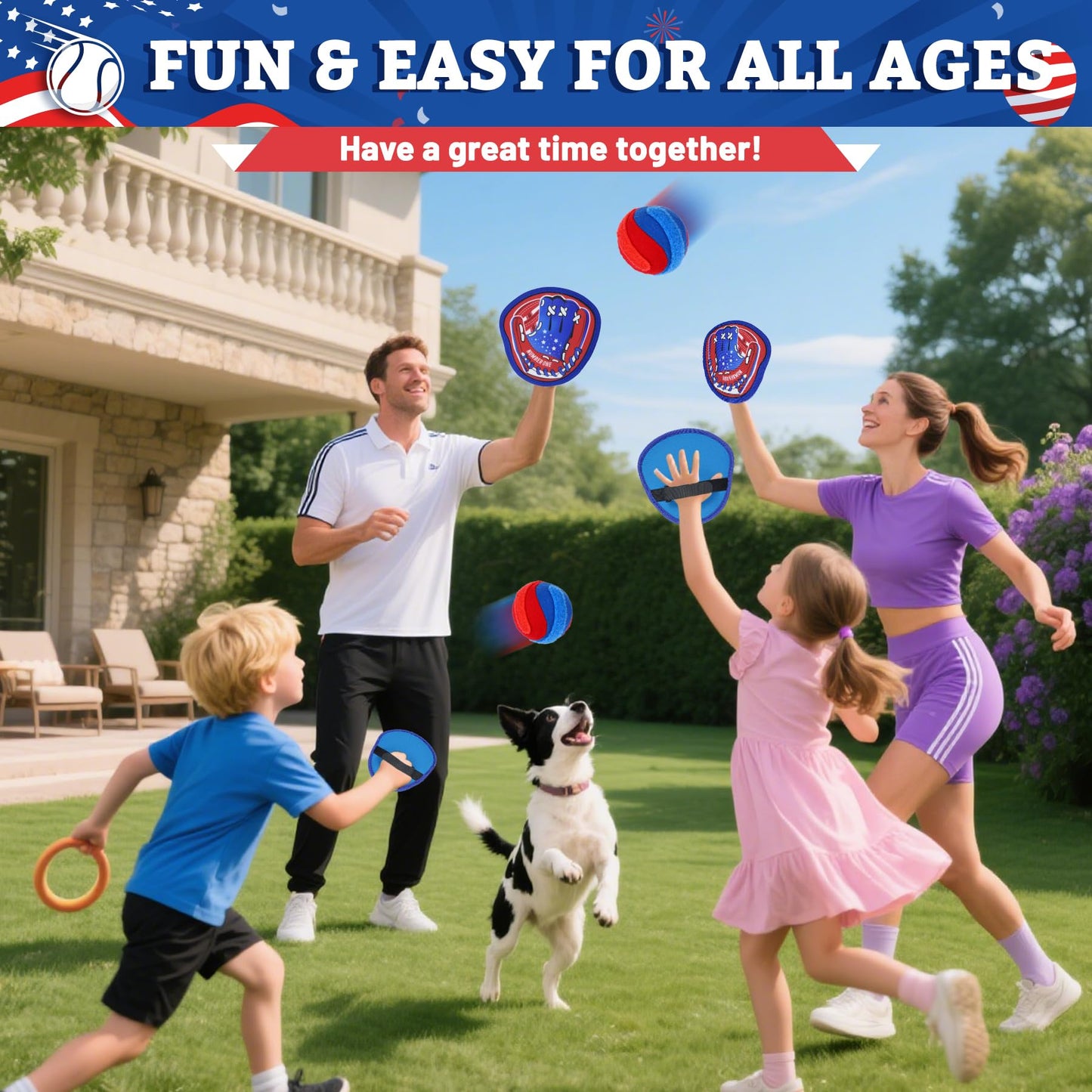 Toss and Catch Velcro Ball Set,Toddler Outdoor Games Toys for Kids Ages 3 4 5 6 7 8 9 10 11 12 Year Old, Baseballs Games for Beach Pool Yard, Birthday Gifts for Boys Girls Teens (Red)