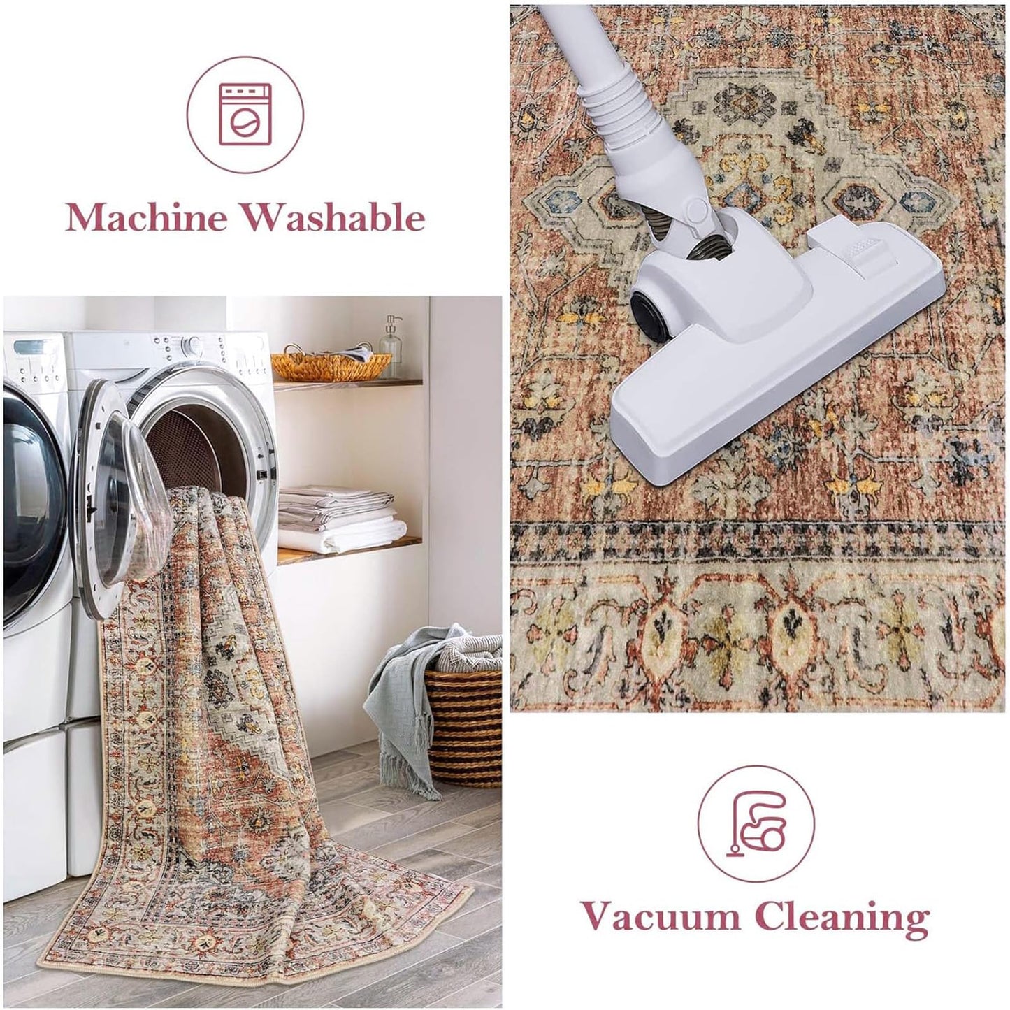 Lahome Oriental Kitchen Runners for Hallways, 2.5x10 Washable Runner Rug Non Slip, Soft Hallway Rug Distressed Ultra-Thin Long Carpet for Bathroom Entryway ‎Bedroom, Peach/Orange