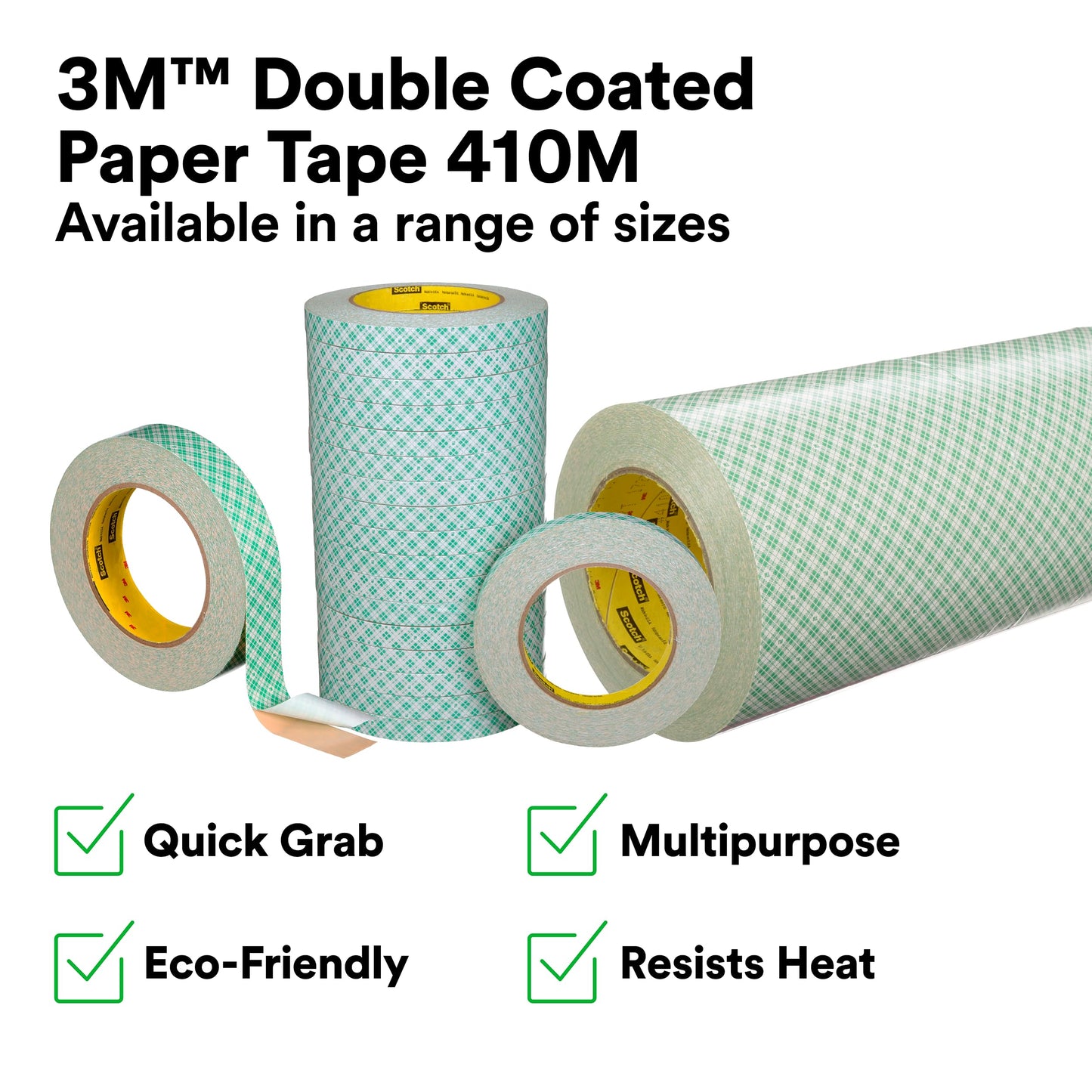 3M Double Coated Paper Tape 410M, Natural, 1 in x 36 yd, 5 mil, 1 Roll, Quick Grab and Dependable Hold