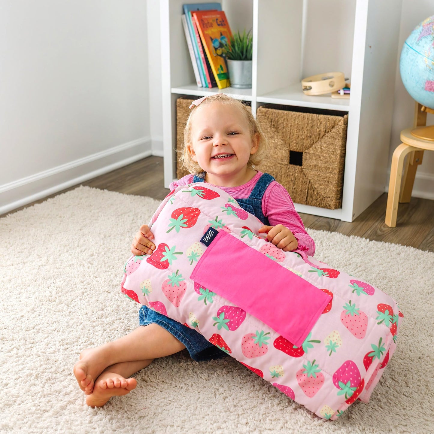 Wildkin Kids Nap Mat with Pillow for Girls – Soft & Cozy Toddler Sleep Mat for Daycare, Preschool, Kindergarten & Travel, Ages 3–7, Machine Washable – Strawberry Patch