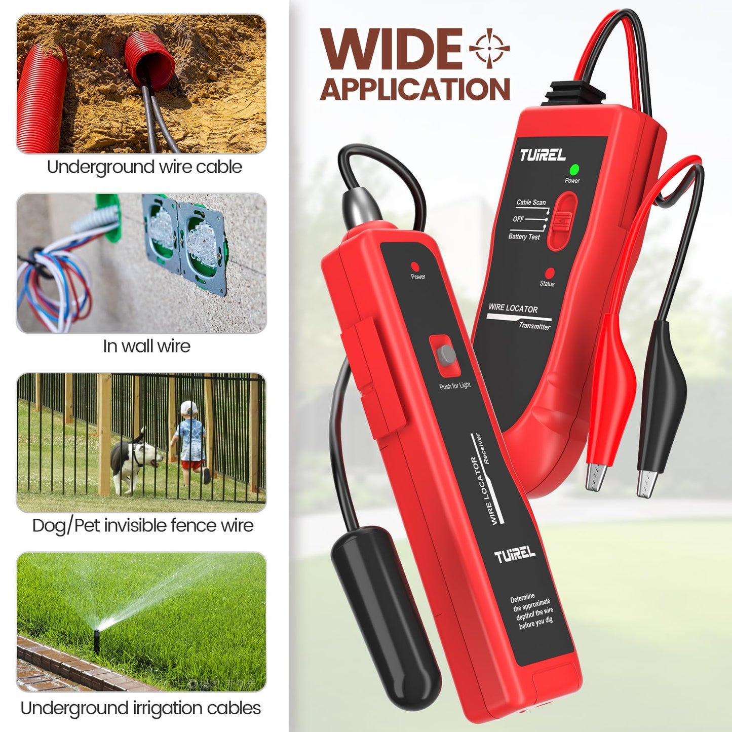 Underground Wire Locator, Underground Cable Locator with Rechargeable 1100mAh Battery, Cable Tester for Pet Fence