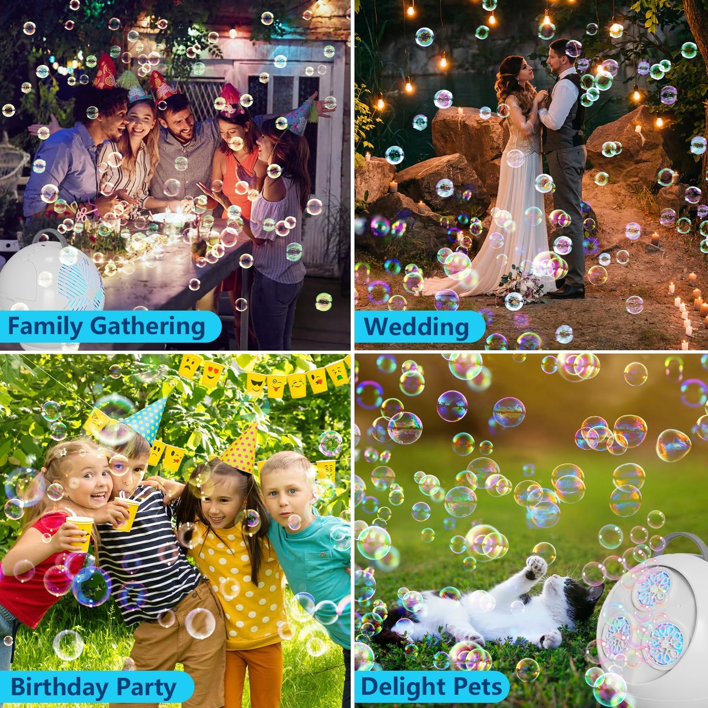 Bubble Machine for Kids Toddlers,45°/360° Automatic Rotation Spherical Bubble Maker Toy with RGB Light,Rechargeable Type-C Charge Bubble Blower,Outdoor Wedding Party Birthday Gifts (White)