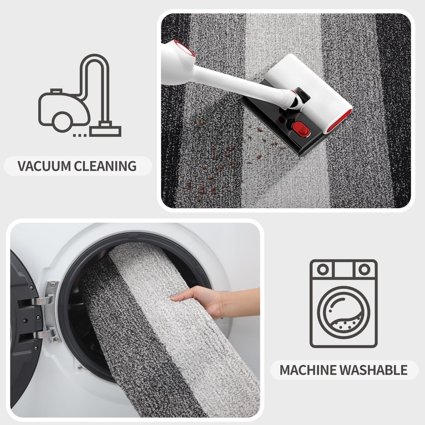 Kitinjoy Indoor Outdoor Door Mat, 59x36 Non-Slip Absorbent Dirt Trapper, Low-Profile Washable Inside Entrance Front Floor Mat, Sturdy Soft Entry Doormats for Entryway, Grey