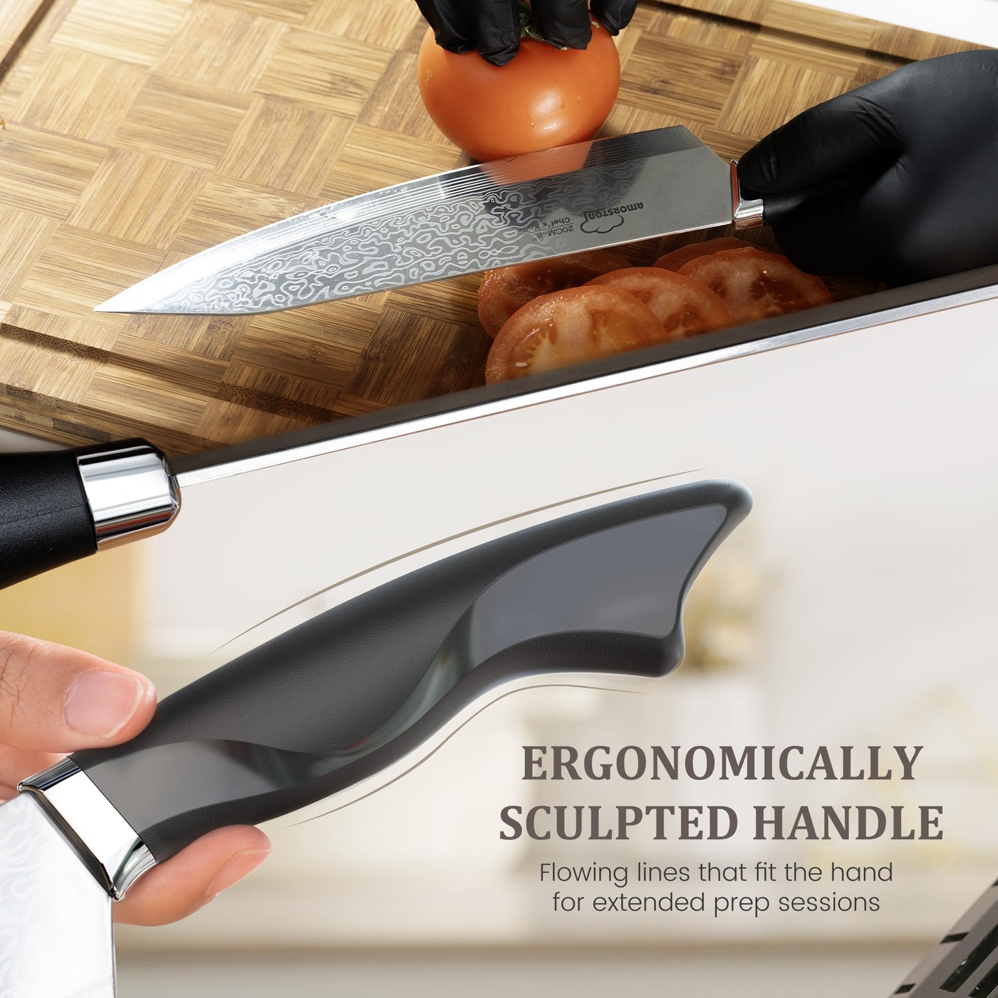 Amorston 22 Pieces Knife Set, Laser Engraved High Carbon Stainless Steel Knife Block Set, Full Tang Professional Kitchen Knife Set with Built-in Sharpener, Fathers Day Gift for Men