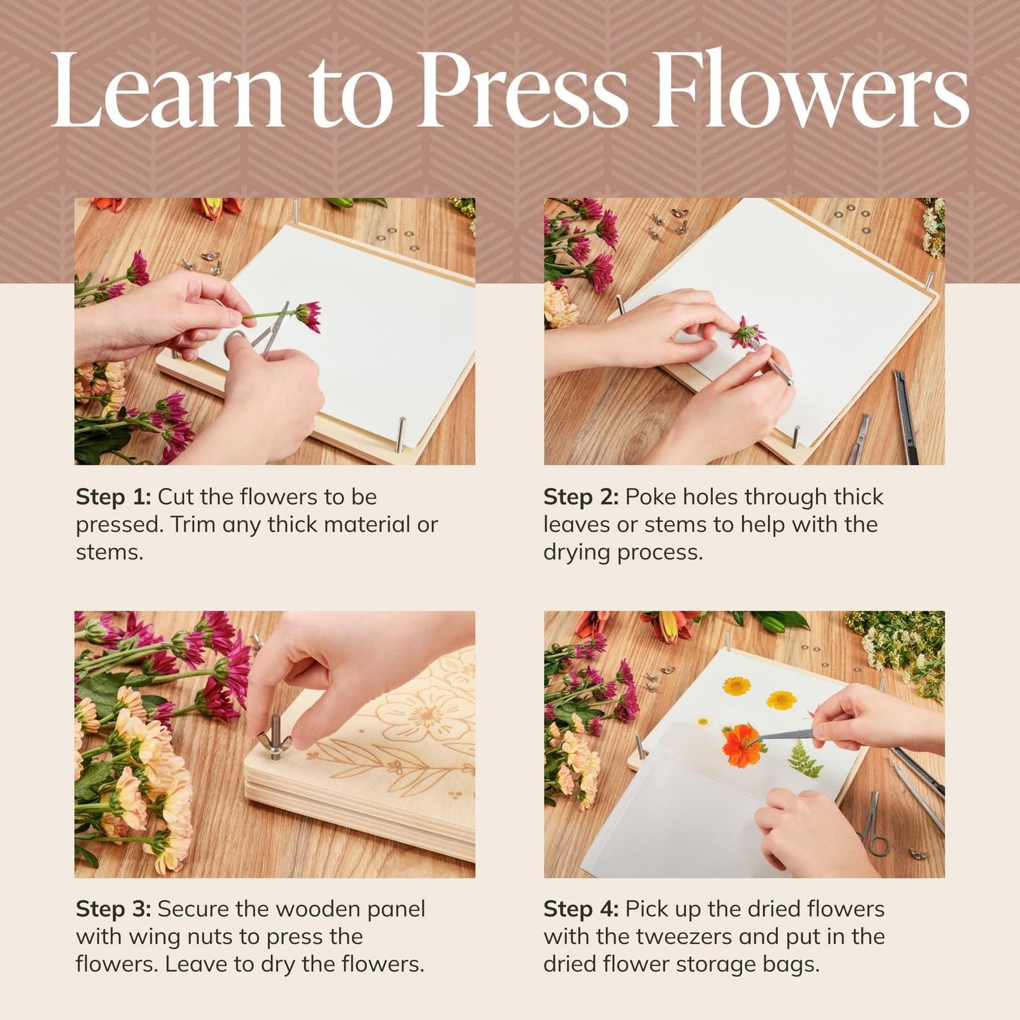DIY Gift Kits Dried Flower Press Kit - Easy Dried Flower Crafting & Preservation - Adult Beginner Gift Set - 10x10 Inch Wooden Panels, Set of 2