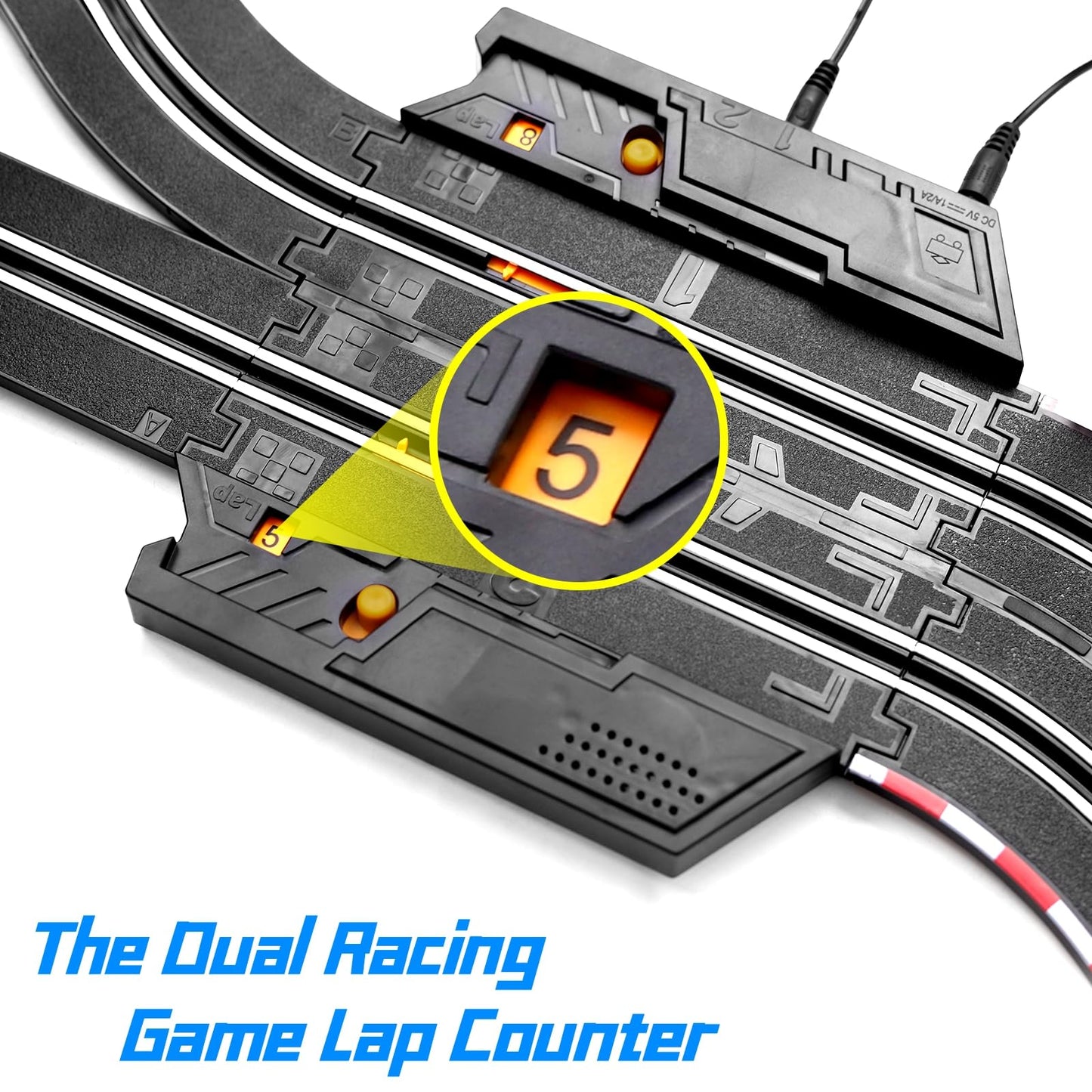 Slot Car Race Track Set, 19ft Electric Track with LED Lights and 4 Slot Cars, 2 Hand Controllers and Racing Game Lap Counters, Set Features Loop, Turns, and Crossover for Boys Age 6-12