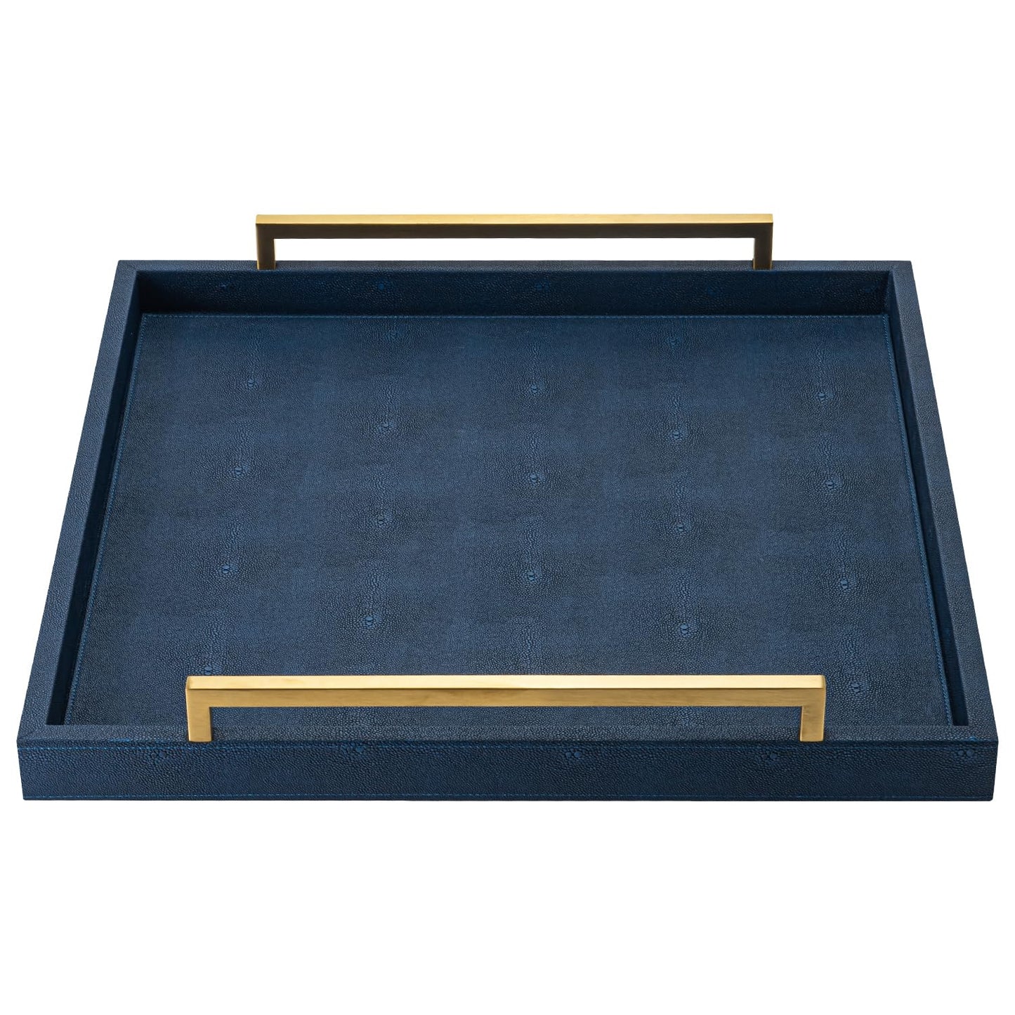 Large Navy Blue Decorative Tray for Ottoman,Stylish Rectangle Coffee Table Tray with Handles,Versatile Serving Tray for Living Room and Home Decor