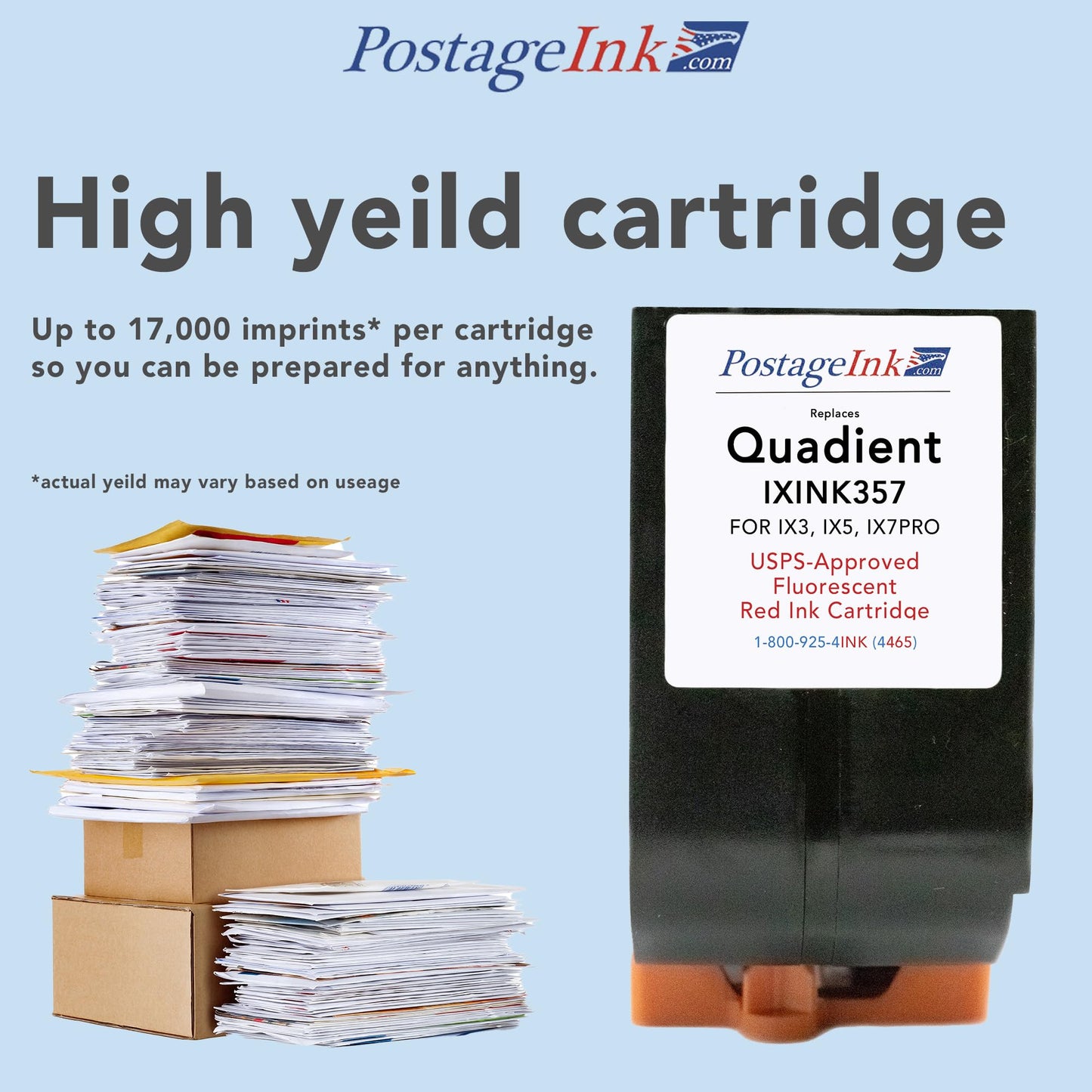 PostageInk.com Compatible IXINK357 Standard Capacity Ink Cartridge for Quadient IX3 IX5 & IX7 Mailing System