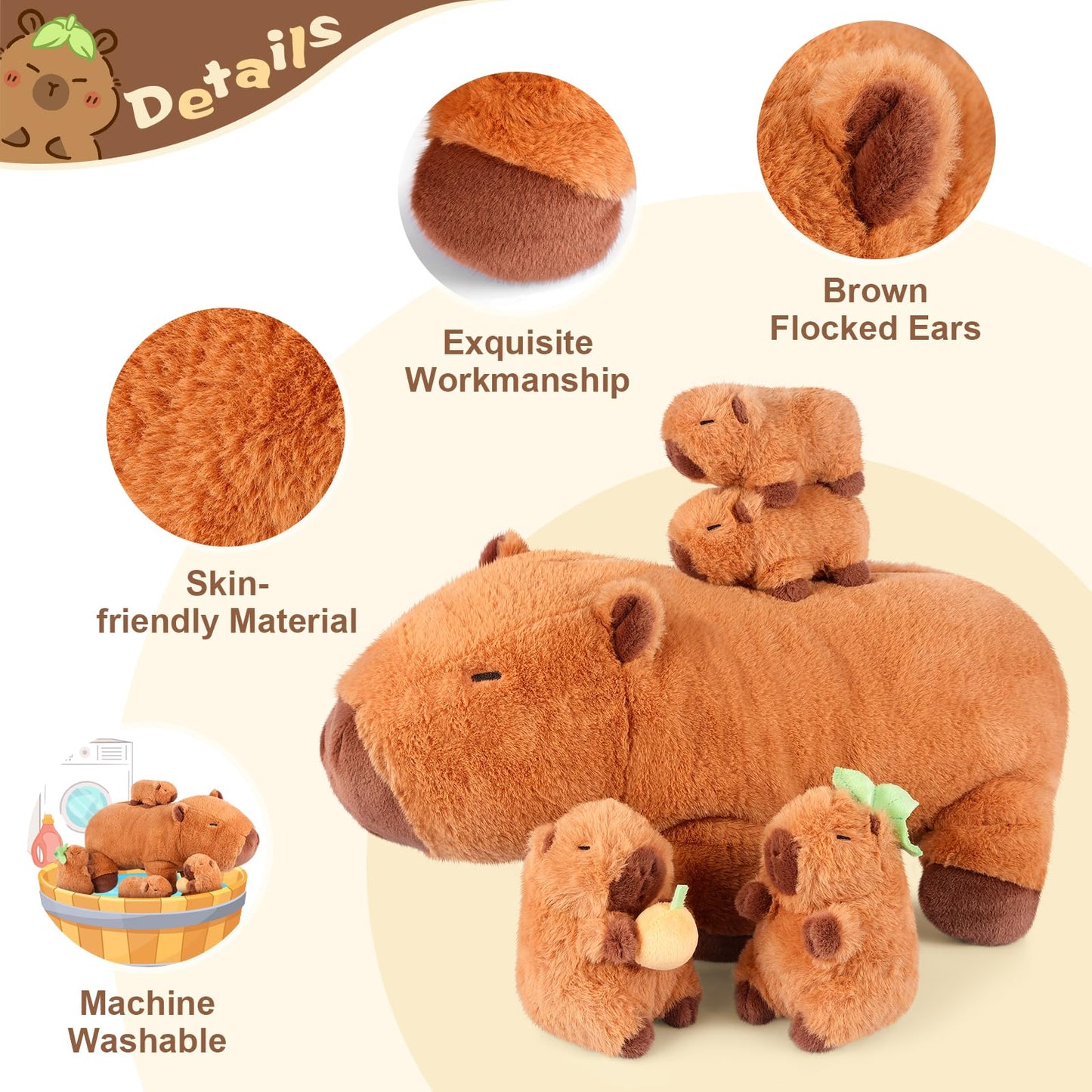 SuzziPals 5-in-1 Mommy Plush Toys with Baby Plushies, 5pcs Set Stuffed Animal Surprise Inside, Soft & Squishy Pillow Plushies Decor, Cuddly Gifts for Kids & Adults
