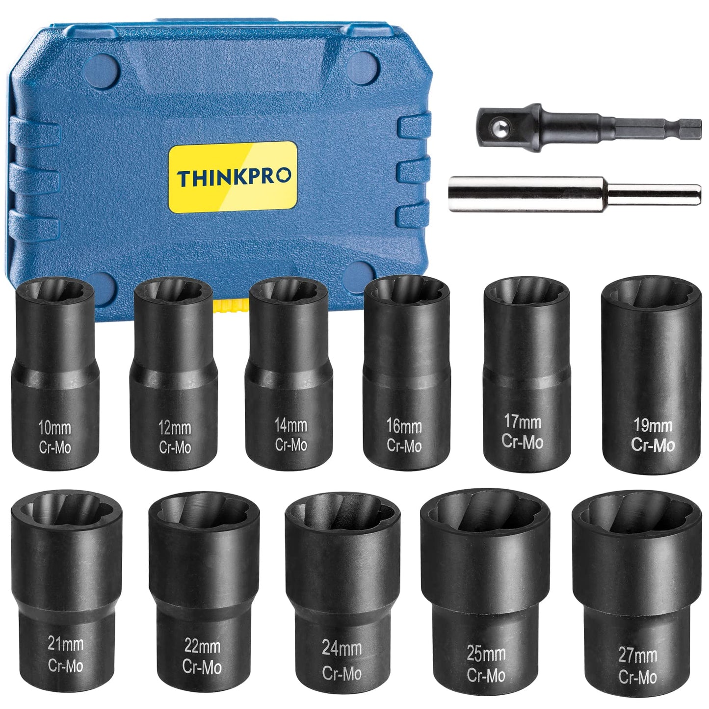 THINKPRO Lug Nut Removal Tool,13 PCS Bolt Extractor, 1/2 Inch Drive Lug Nut Extractor Set, Easy Out Lug Nut remover for Damaged, Frozen, Studs, Rusted, Rounded-Off Bolts & Nuts Screws